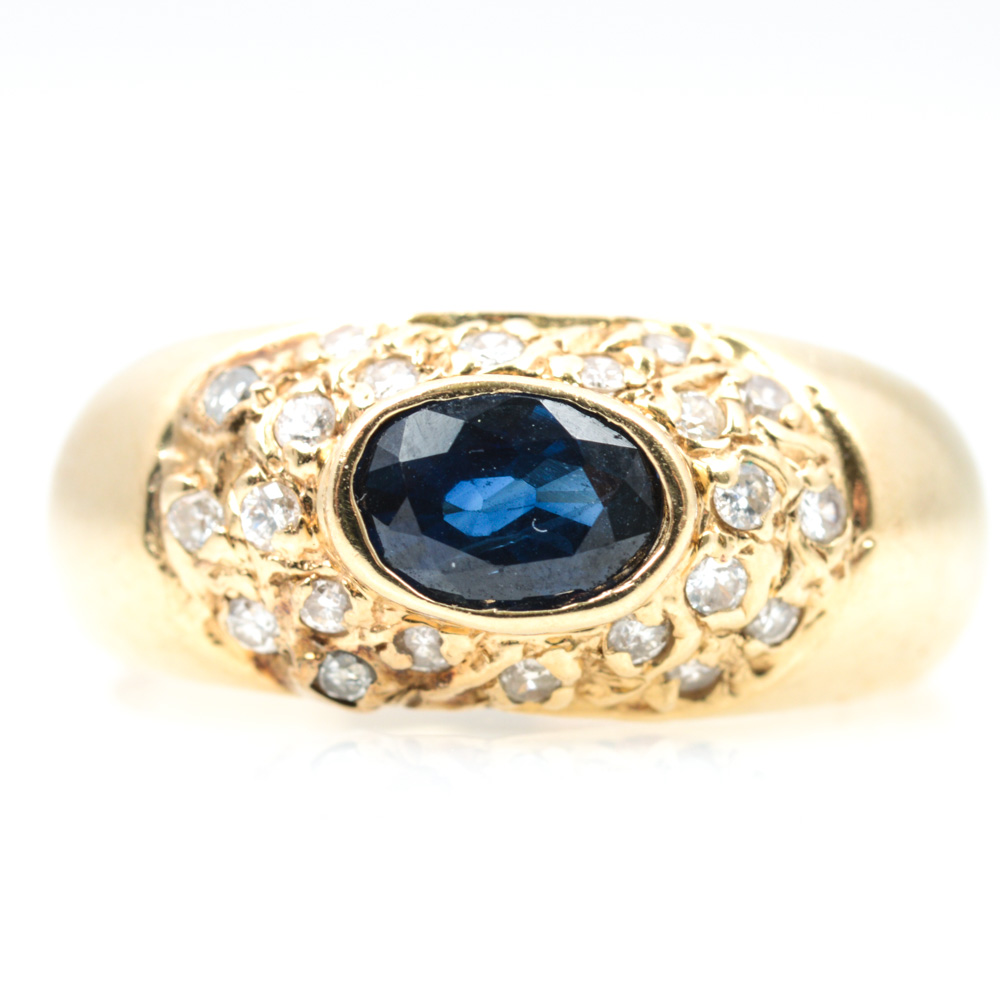14K Yellow Gold Sapphire Diamond Ring