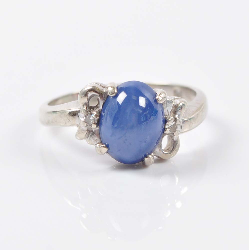 14K White Gold Star Sapphire and Diamond Ring