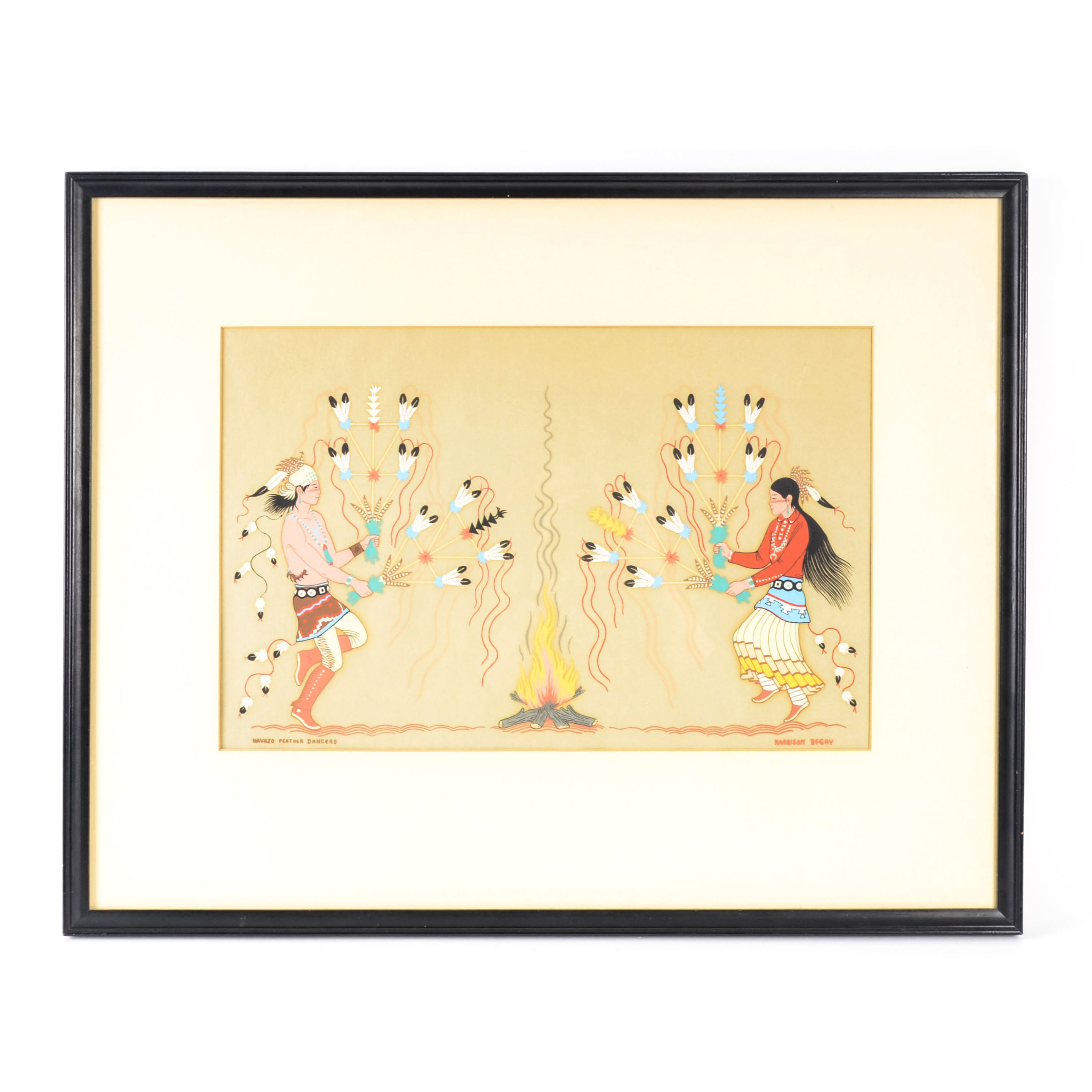 Harrison Begay Gouache Painting "Navajo Feather Dancers"