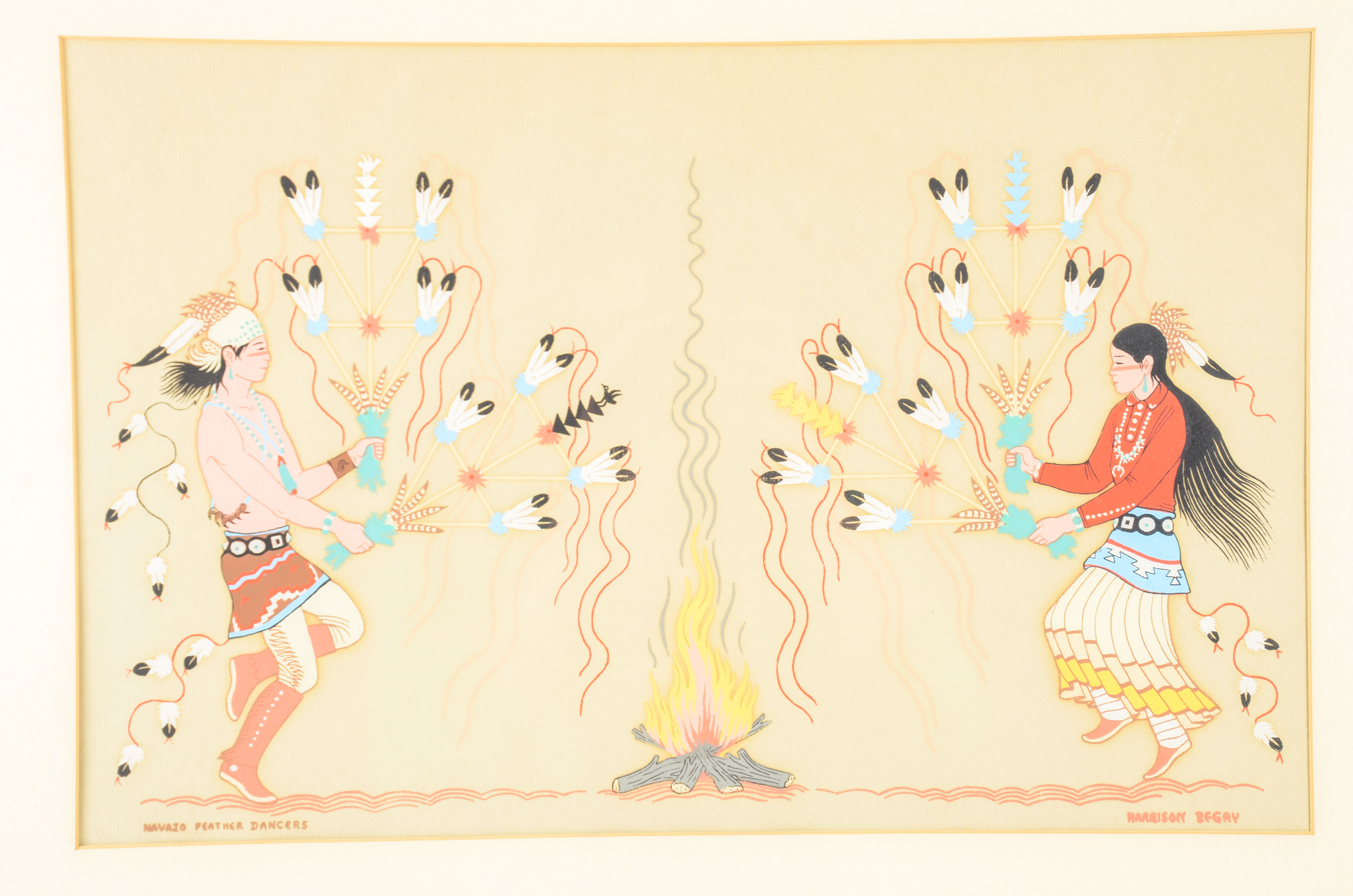 Harrison Begay Gouache Painting "Navajo Feather Dancers"