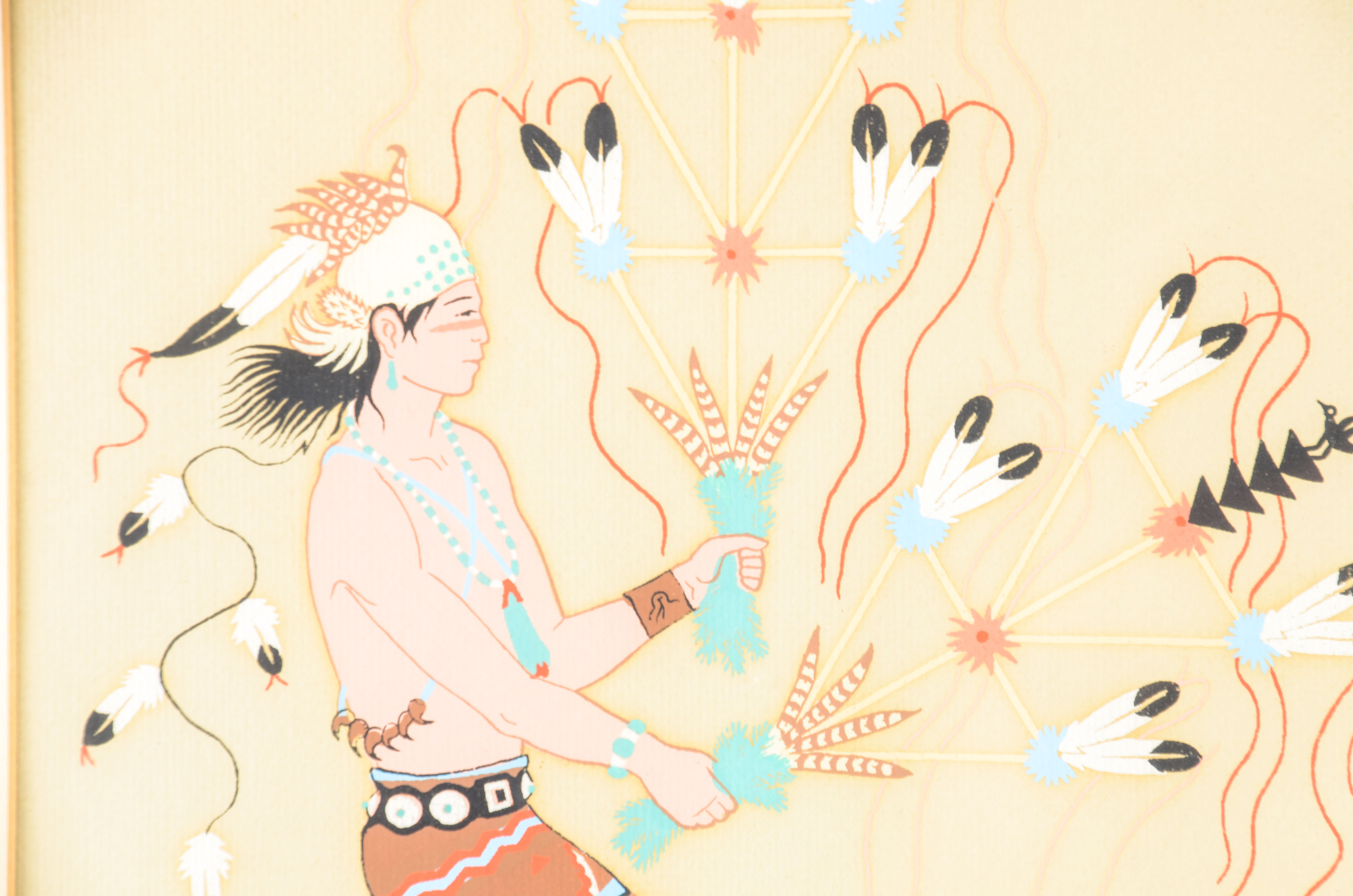 Harrison Begay Gouache Painting "Navajo Feather Dancers"