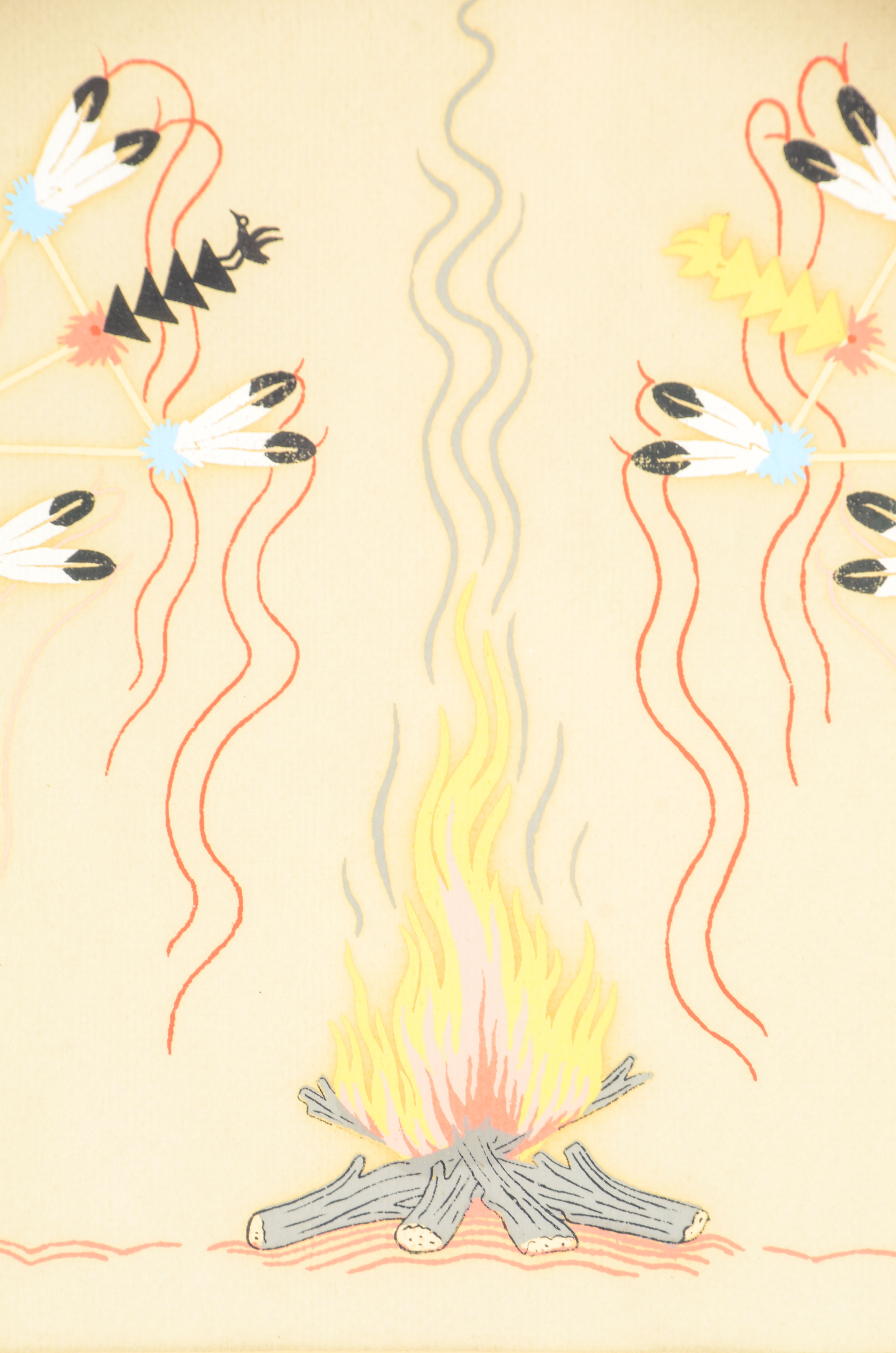 Harrison Begay Gouache Painting "Navajo Feather Dancers"