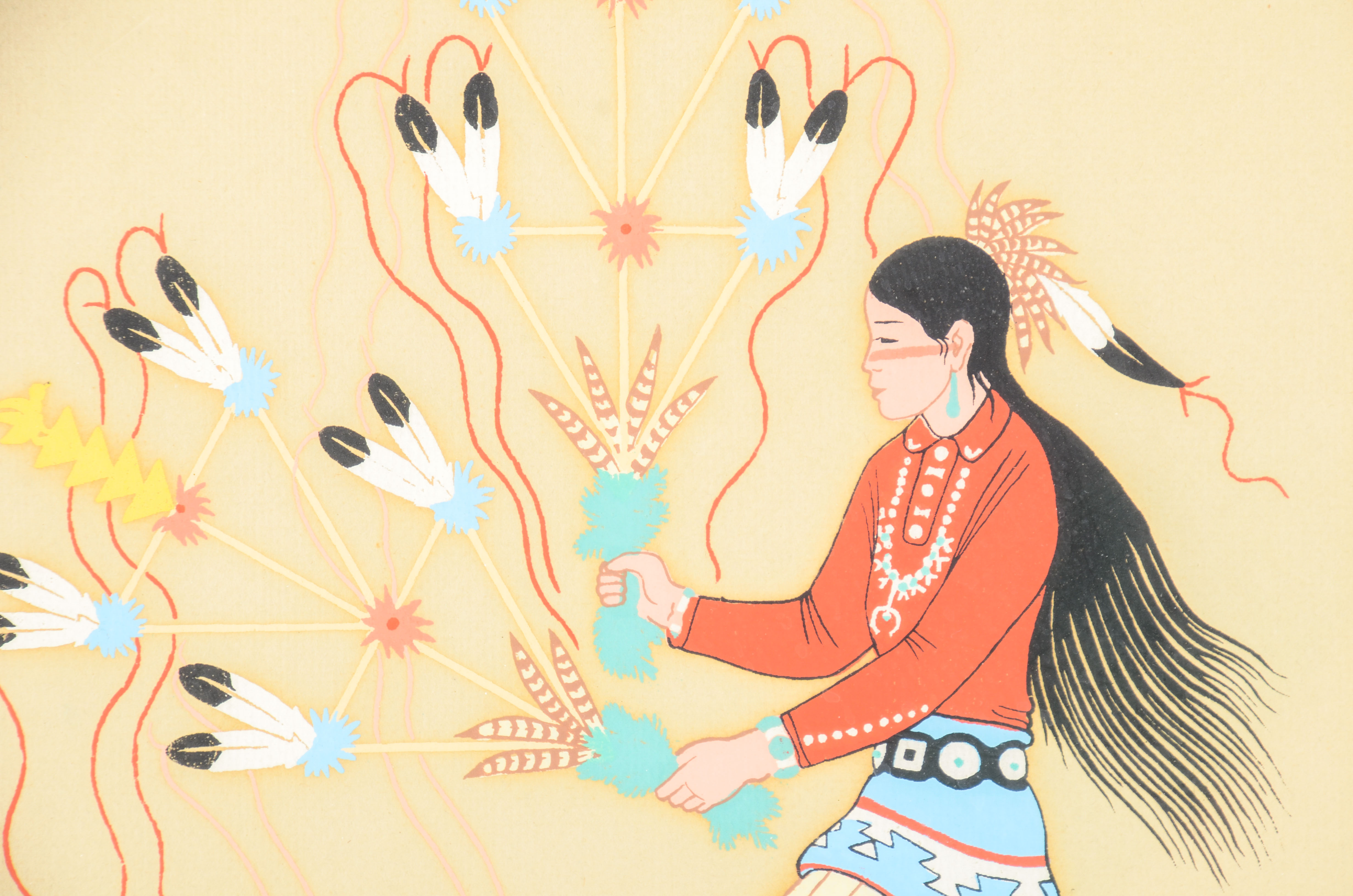 Harrison Begay Gouache Painting "Navajo Feather Dancers"