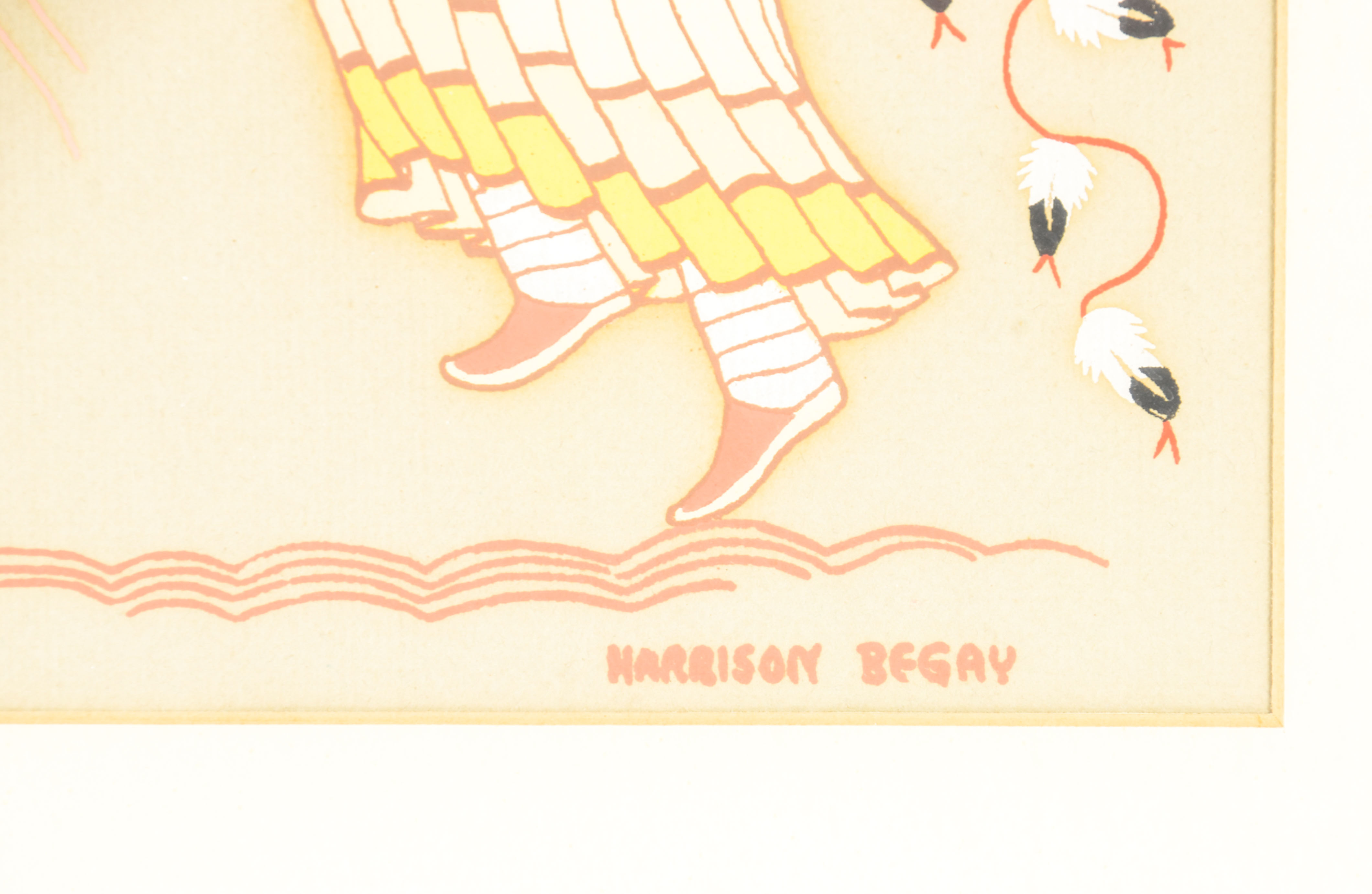 Harrison Begay Gouache Painting "Navajo Feather Dancers"