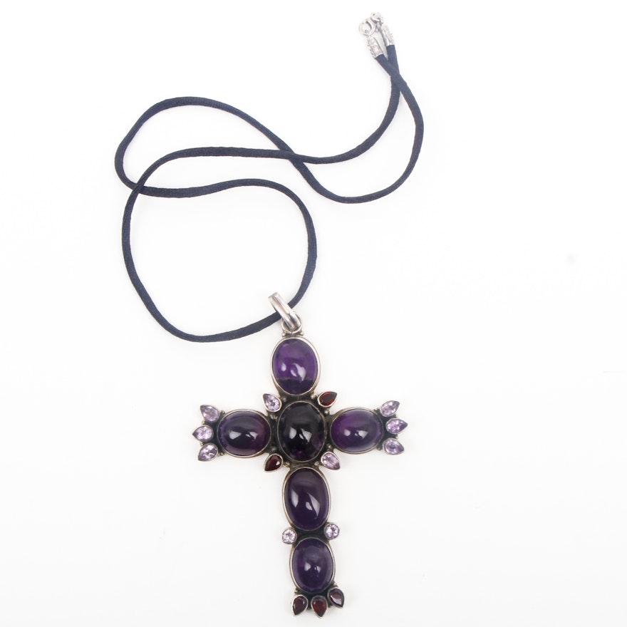 Sterling Silver and Amethyst Cross Pendant Necklace