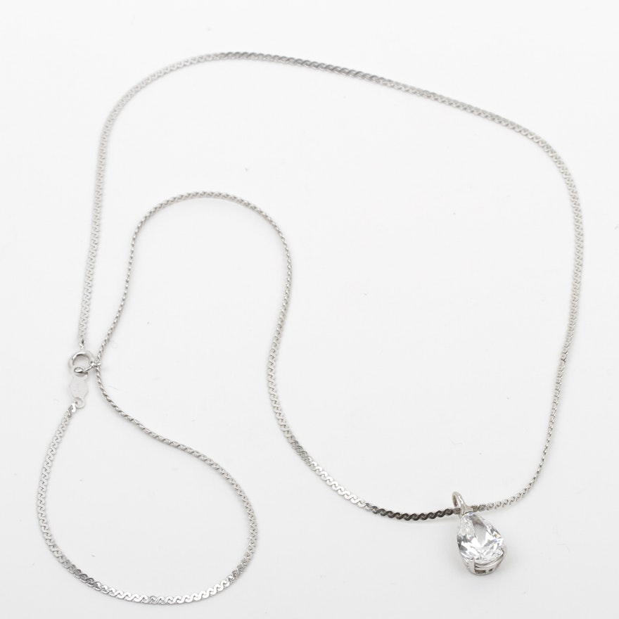 14K White Gold and White Spinel Pendant Necklace
