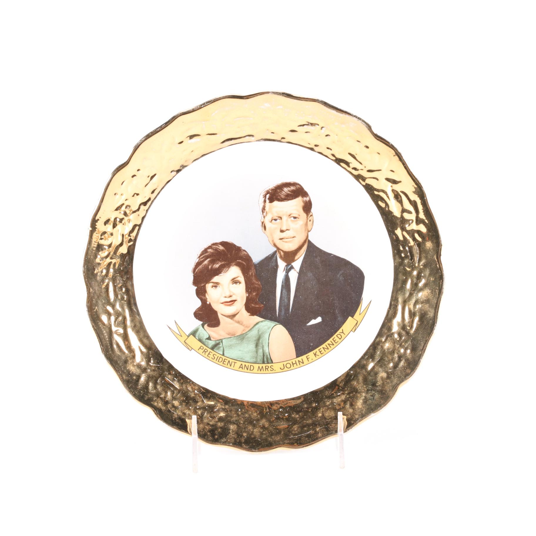 22K Gold John and Jackie Kennedy Commemorative Plate