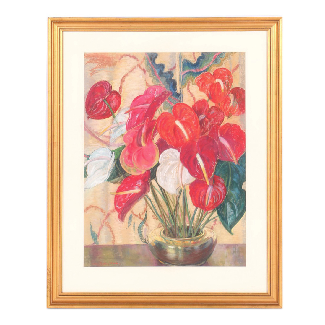 Emily B. Waite Chalk Pastel Drawing of Floral Still LIfe
