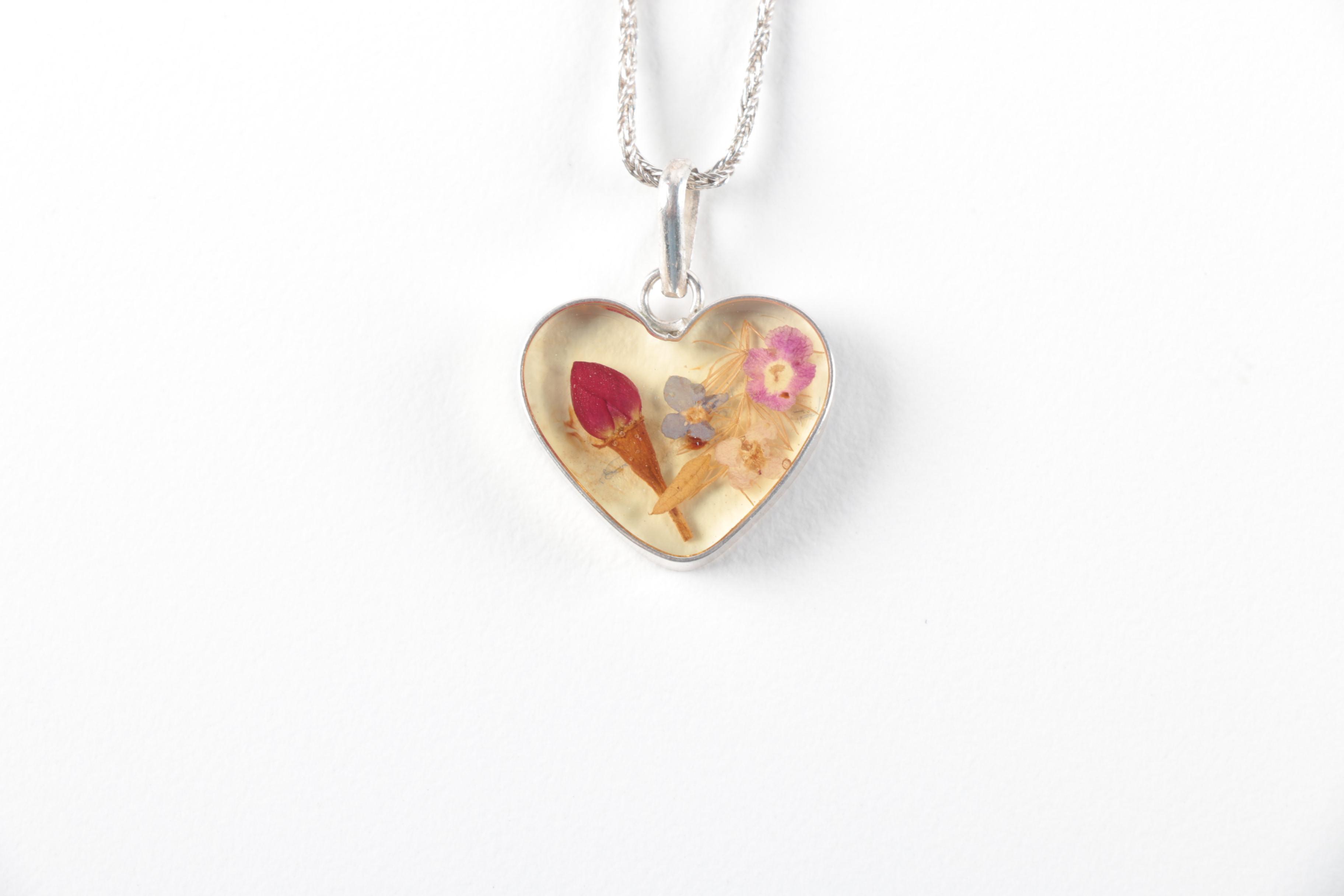 Sterling Silver Jewelry with Flowers Encased in Resin