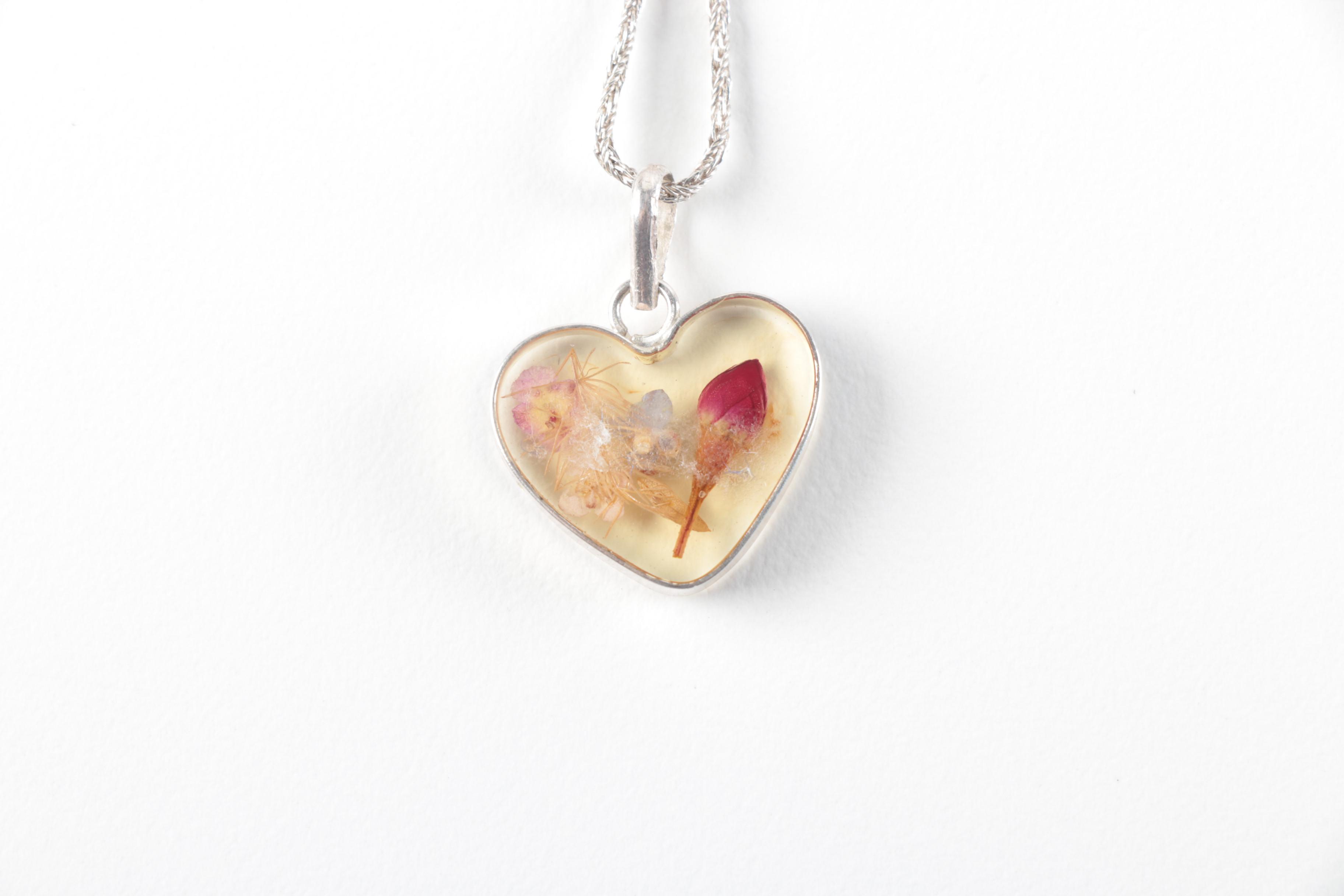 Sterling Silver Jewelry with Flowers Encased in Resin
