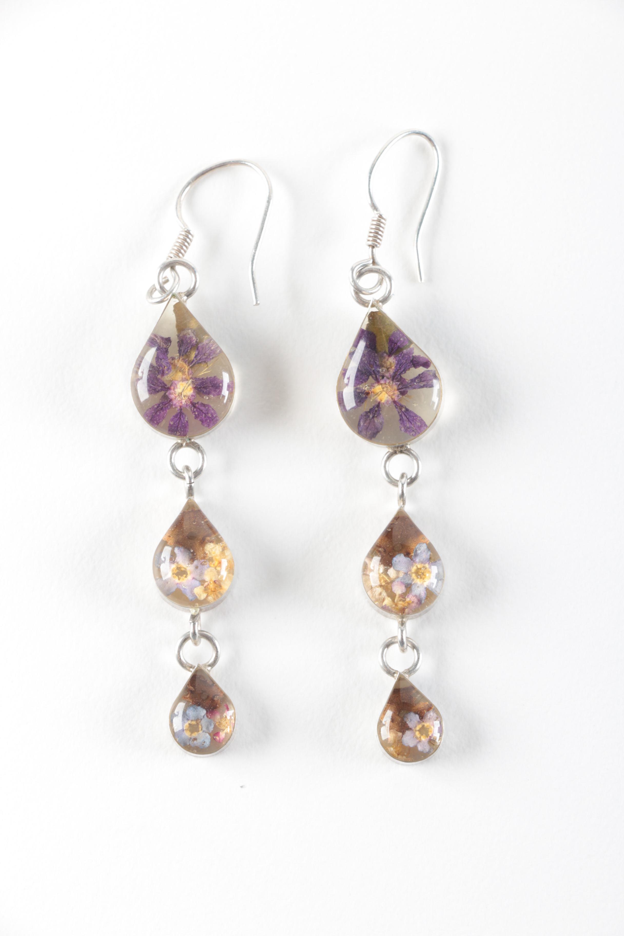 Sterling Silver Jewelry with Flowers Encased in Resin