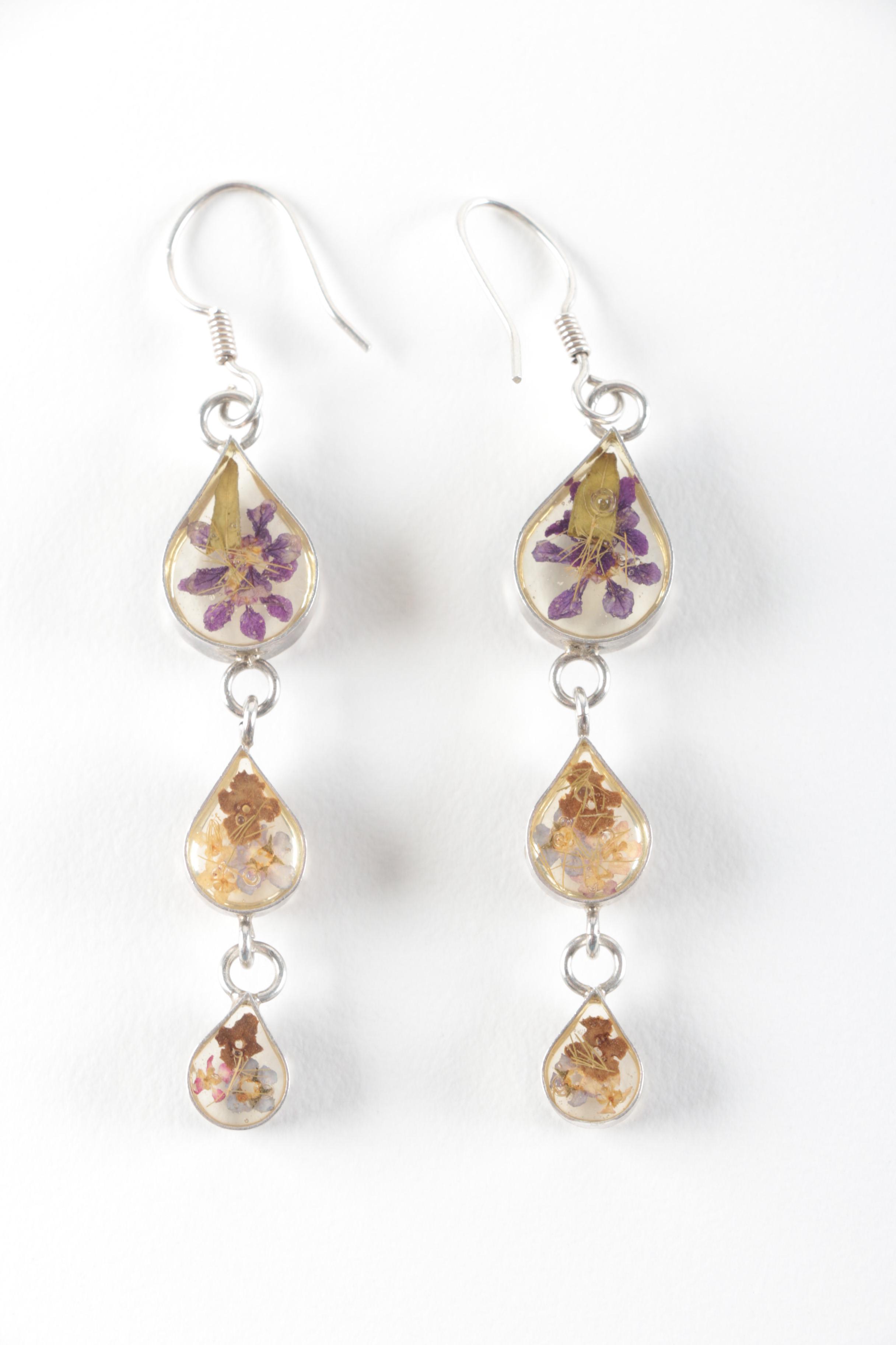 Sterling Silver Jewelry with Flowers Encased in Resin