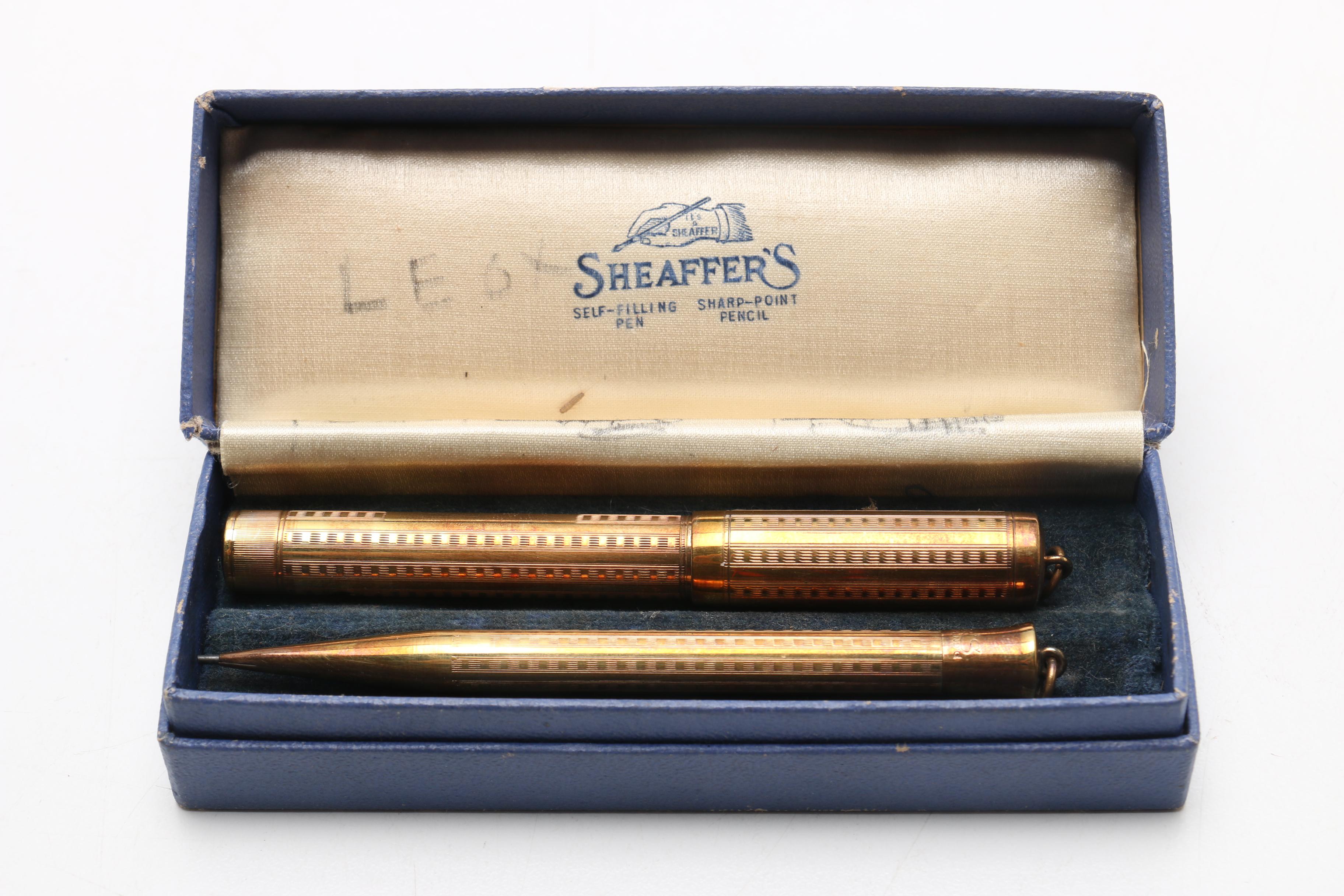 14K Sheaffer's Pen and Pencil Set and Brass Fountain Pen