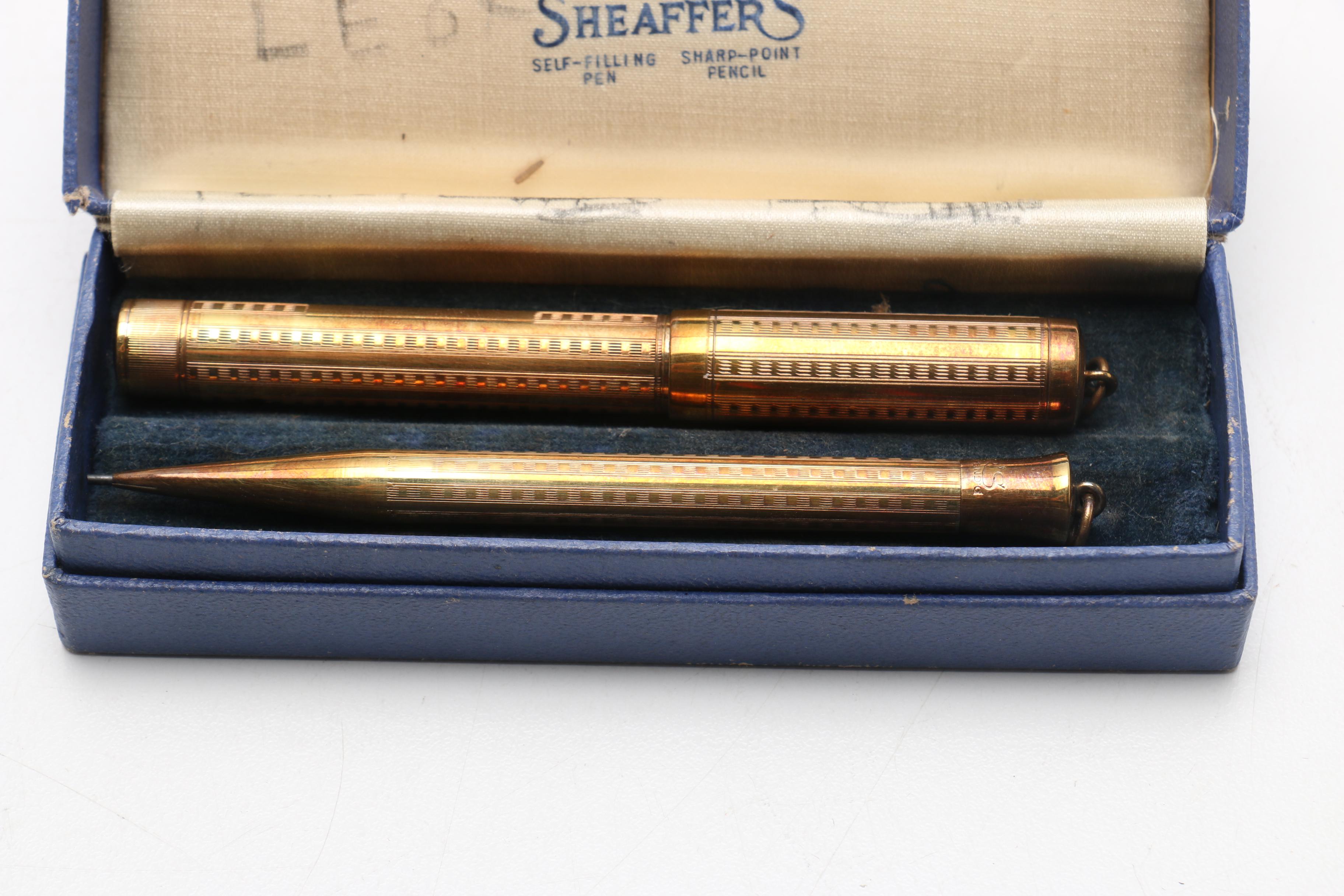 14K Sheaffer's Pen and Pencil Set and Brass Fountain Pen