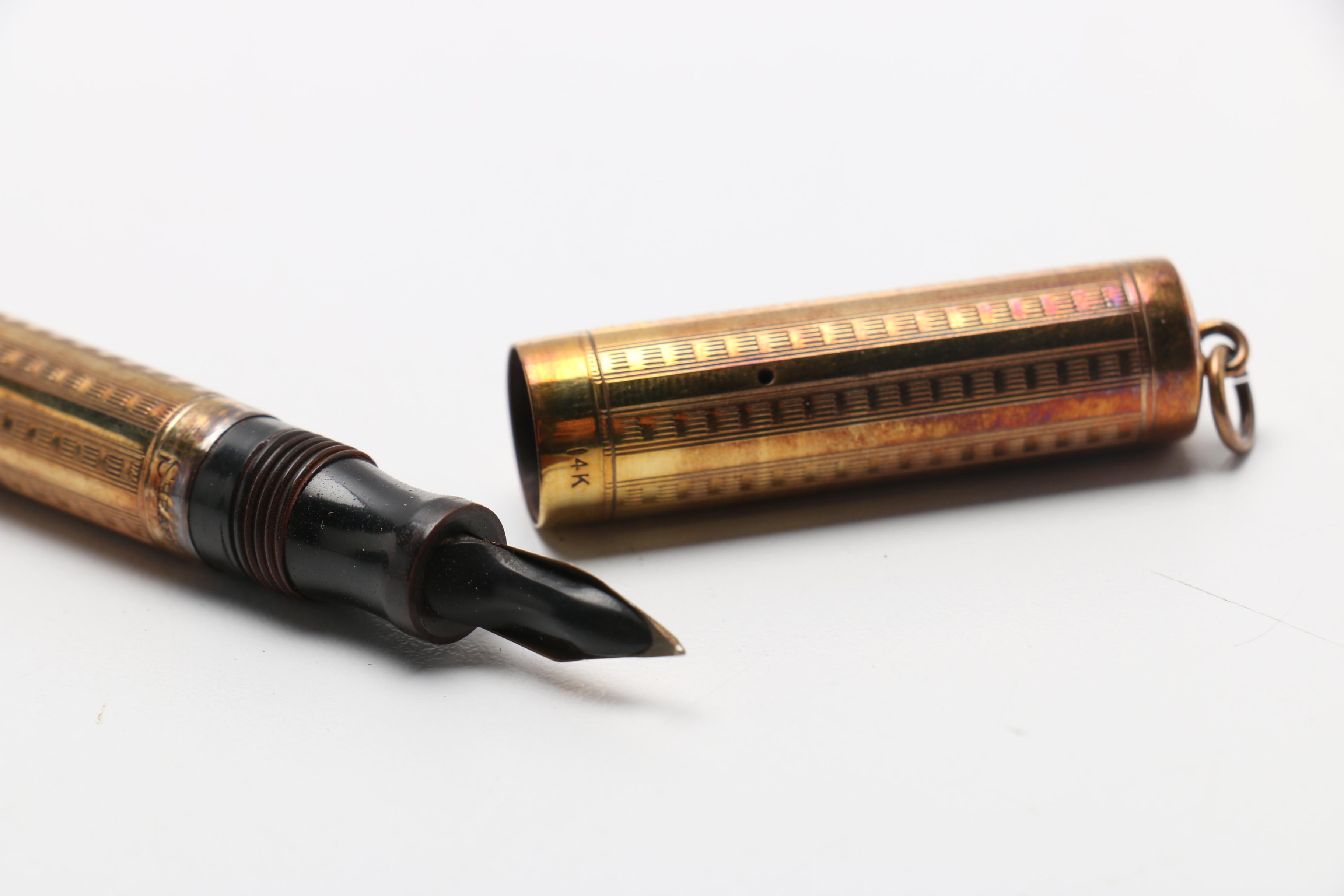 14K Sheaffer's Pen and Pencil Set and Brass Fountain Pen