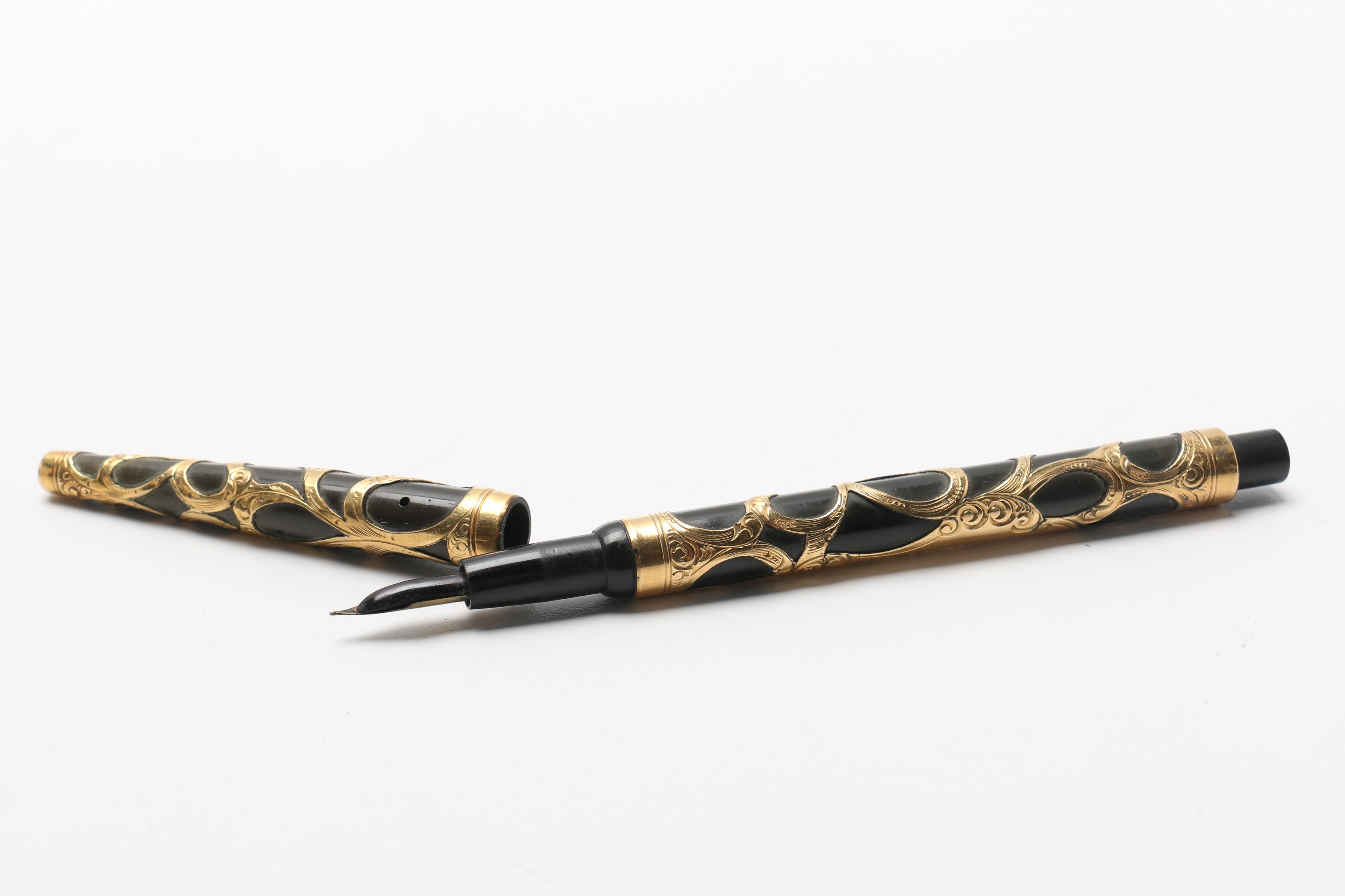 14K Sheaffer's Pen and Pencil Set and Brass Fountain Pen