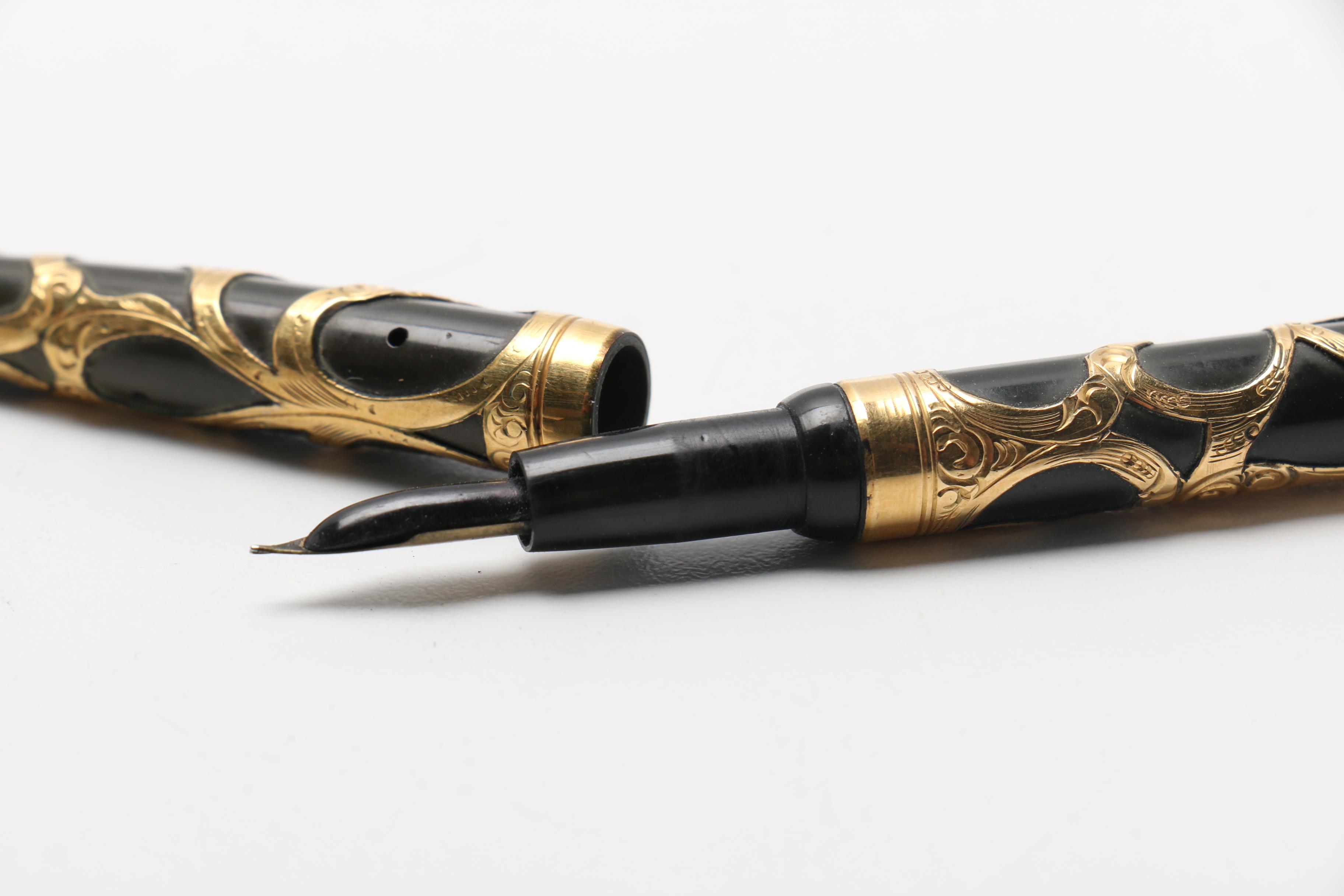 14K Sheaffer's Pen and Pencil Set and Brass Fountain Pen