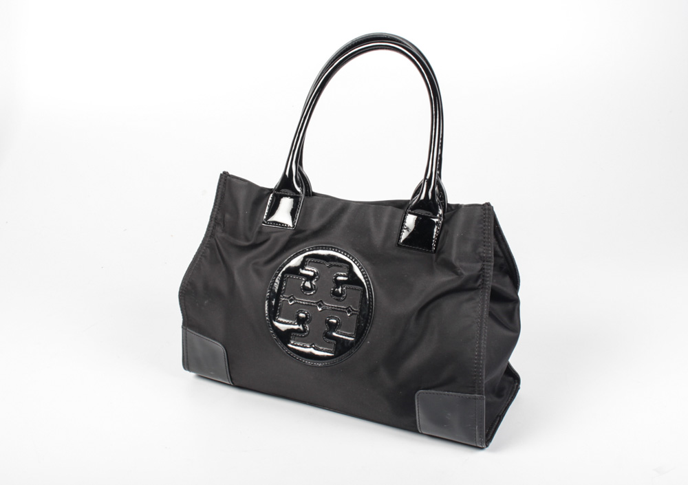 Tory Burch Black Nylon and Patent Leather Trimmed Handbag