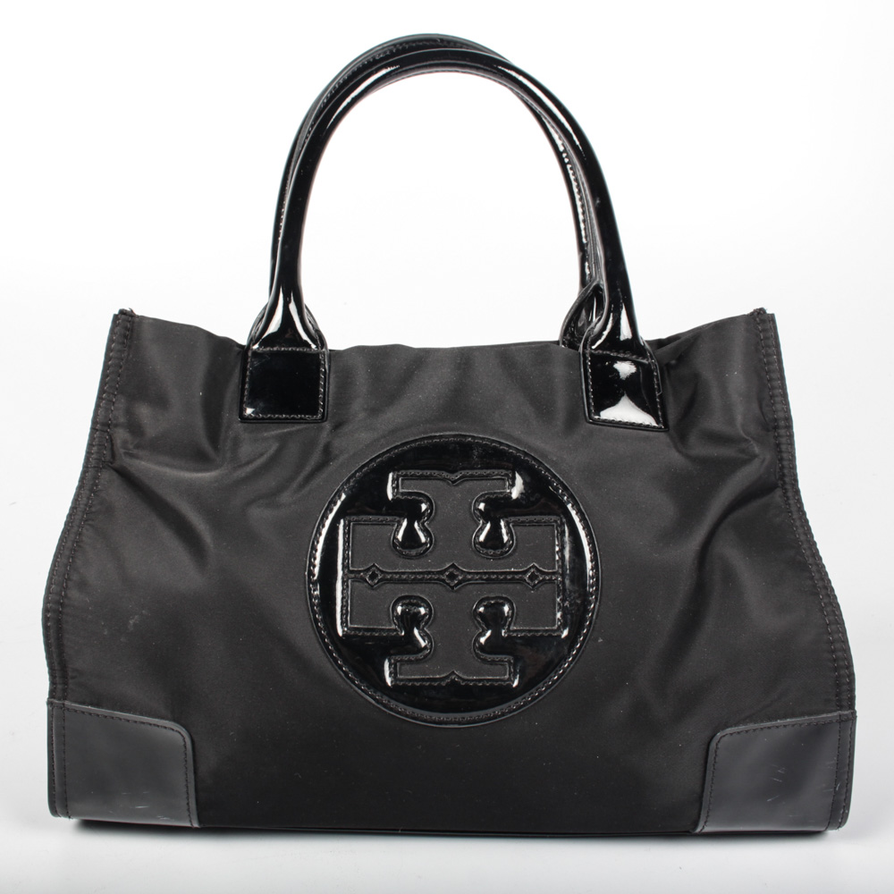 Tory Burch Black Nylon and Patent Leather Trimmed Handbag