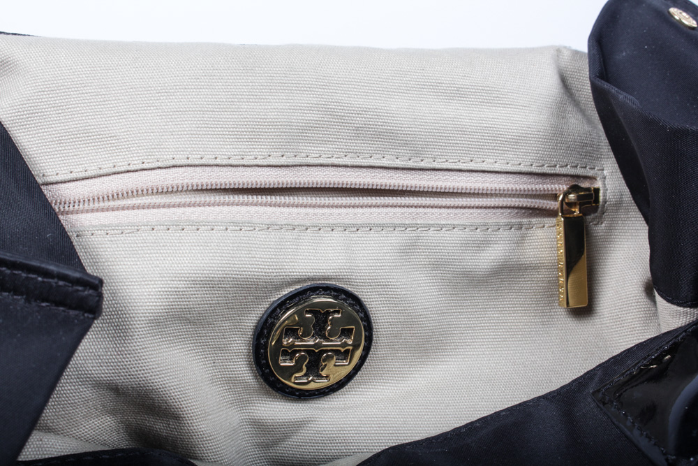 Tory Burch Black Nylon and Patent Leather Trimmed Handbag