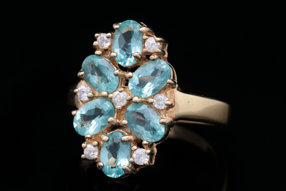 Vermeil, Apatite, and White Zircon Ring