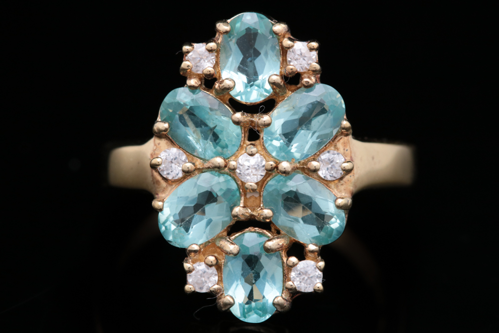 Vermeil, Apatite, and White Zircon Ring