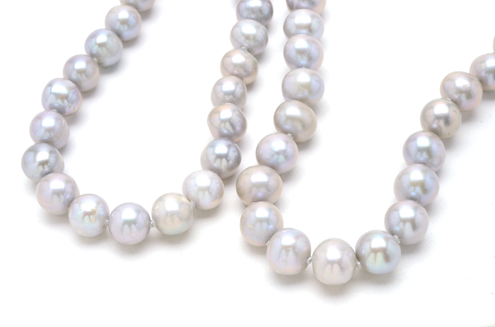 Pair of Grey Cultured Pearl Necklaces with Sterling Clasps