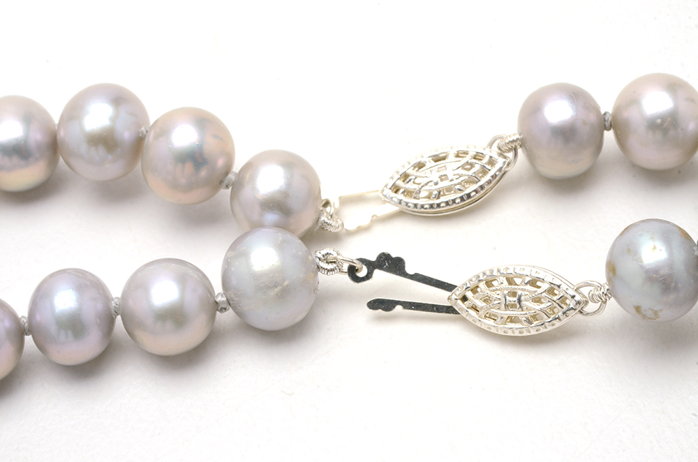 Pair of Grey Cultured Pearl Necklaces with Sterling Clasps