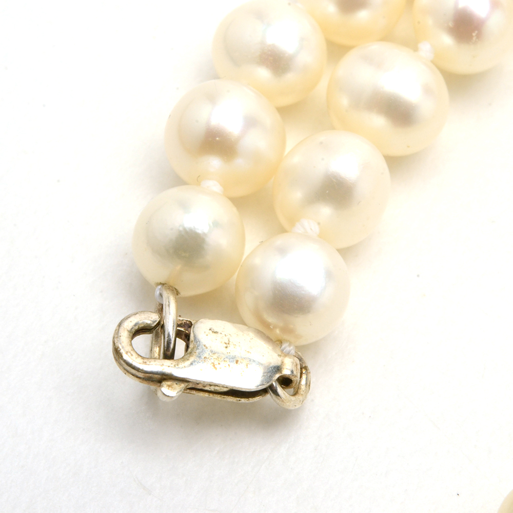 Pair of Grey Cultured Pearl Necklaces with Sterling Clasps