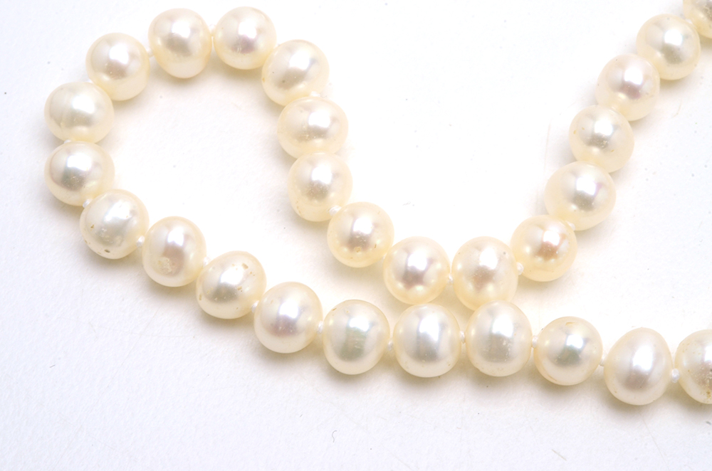 Pair of Grey Cultured Pearl Necklaces with Sterling Clasps