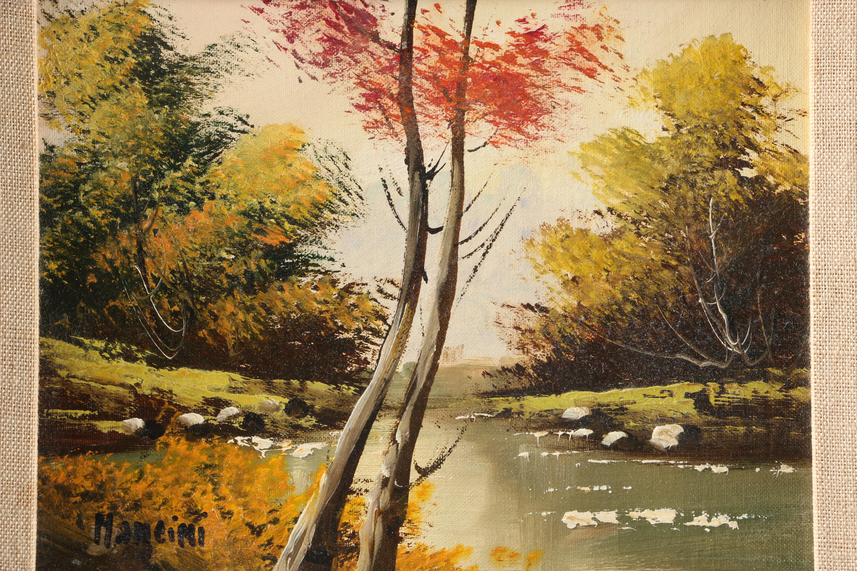 Mancini Oil Painting on Canvas Board of River Scene