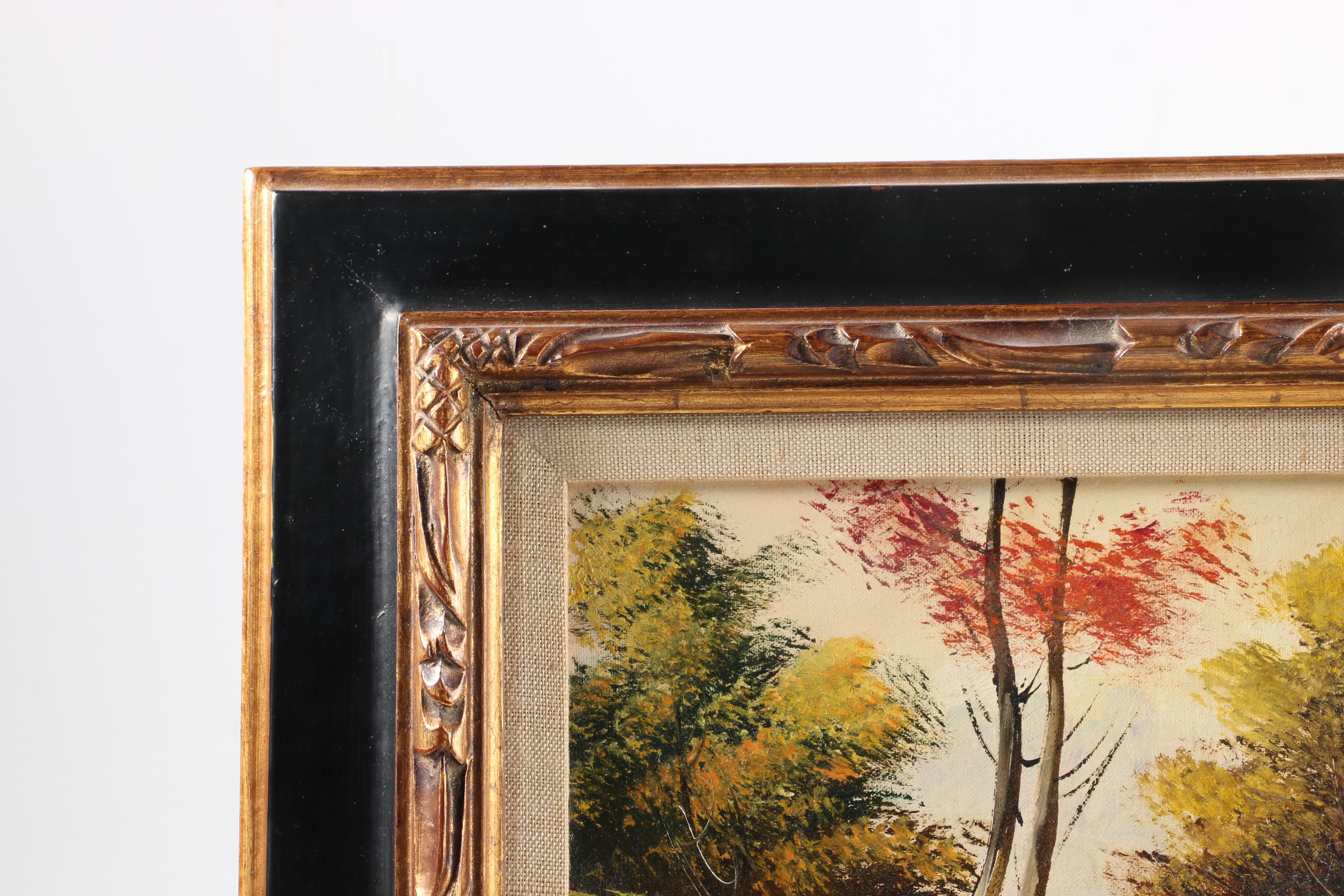 Mancini Oil Painting on Canvas Board of River Scene