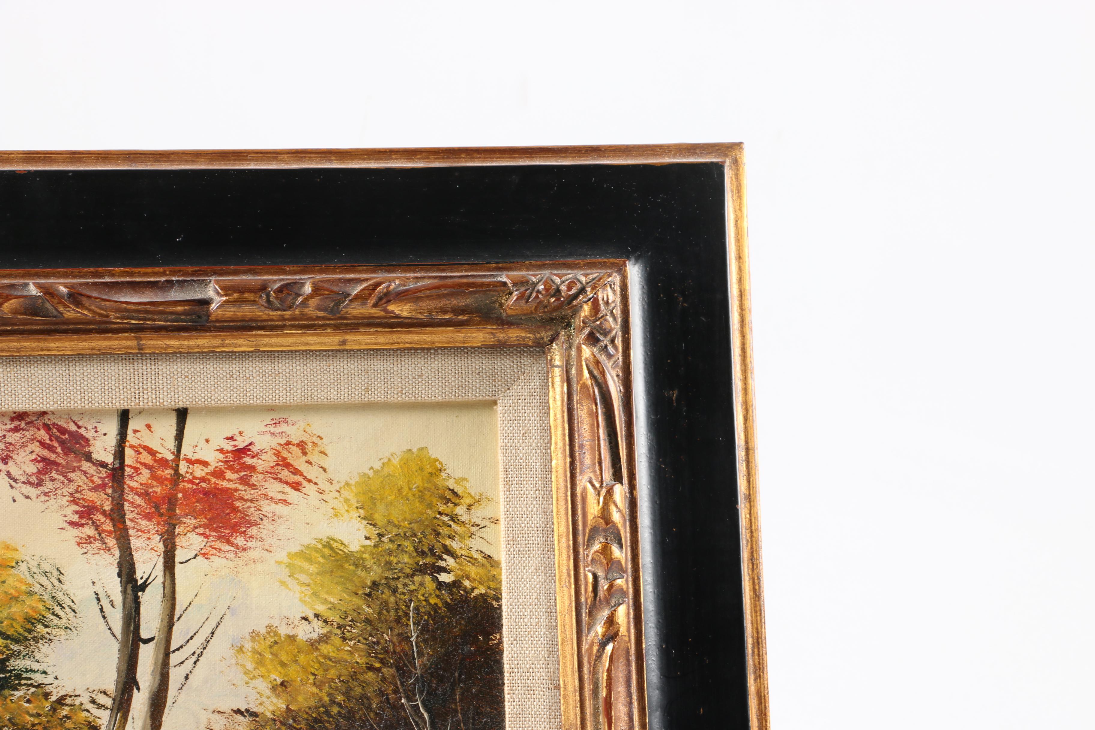 Mancini Oil Painting on Canvas Board of River Scene