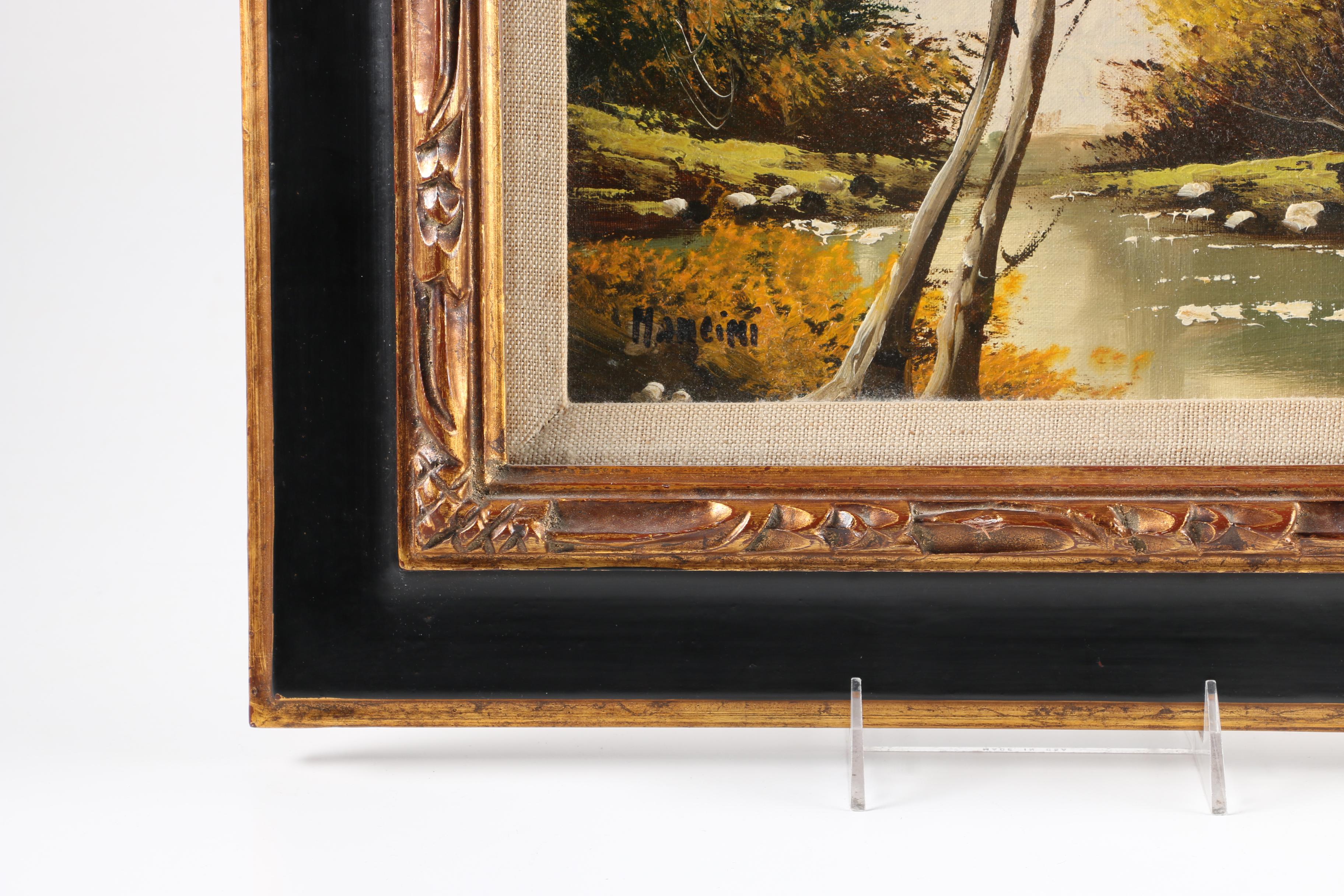 Mancini Oil Painting on Canvas Board of River Scene