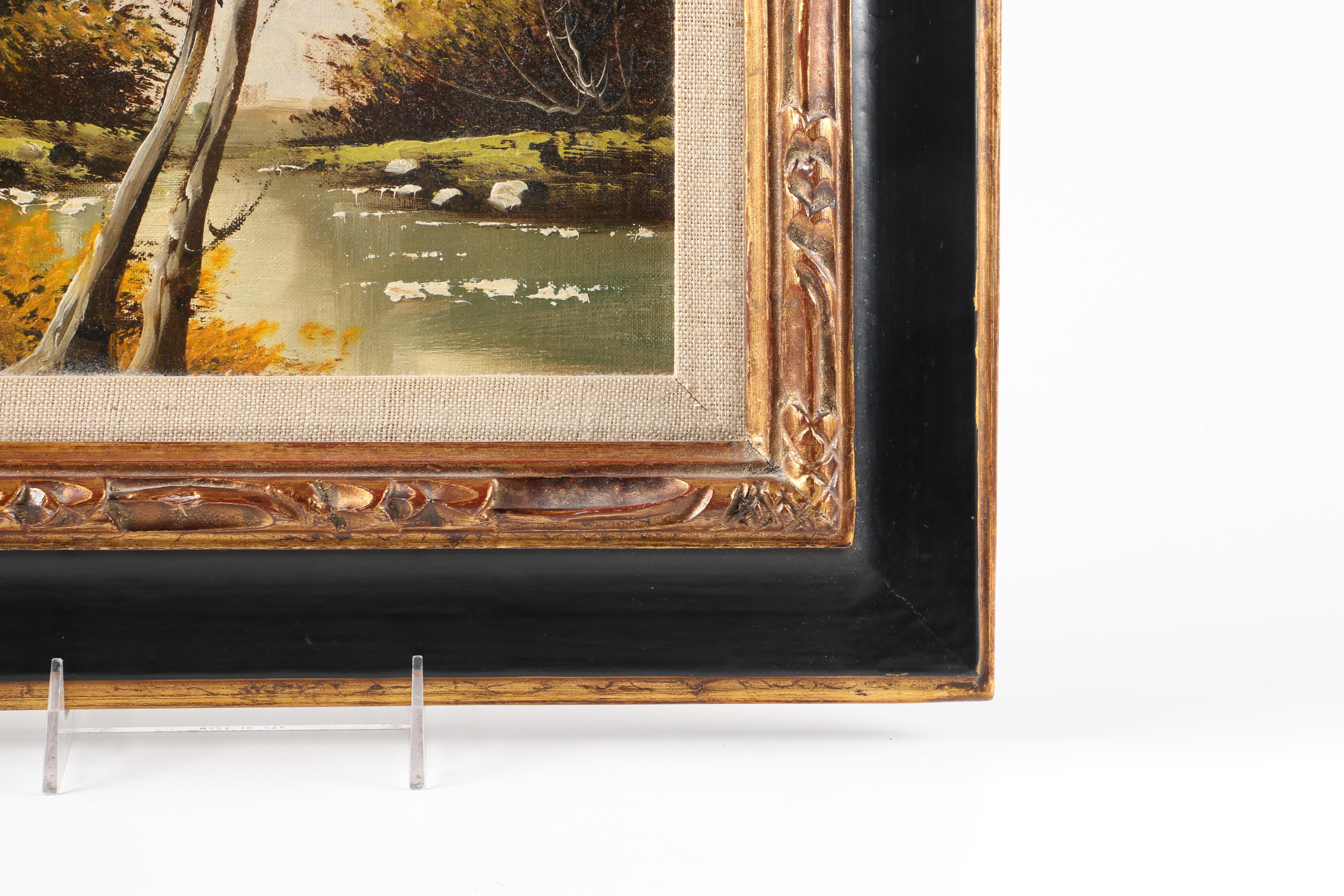 Mancini Oil Painting on Canvas Board of River Scene