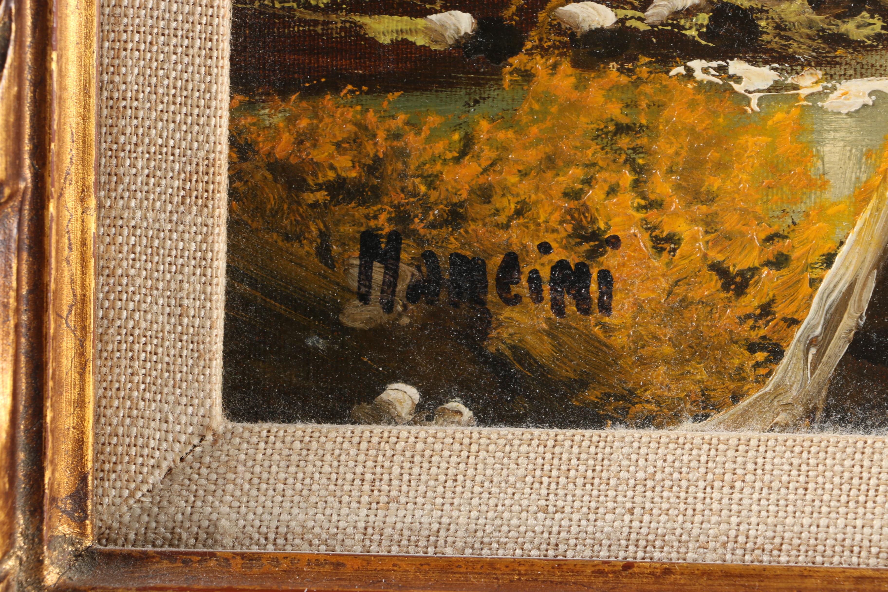 Mancini Oil Painting on Canvas Board of River Scene