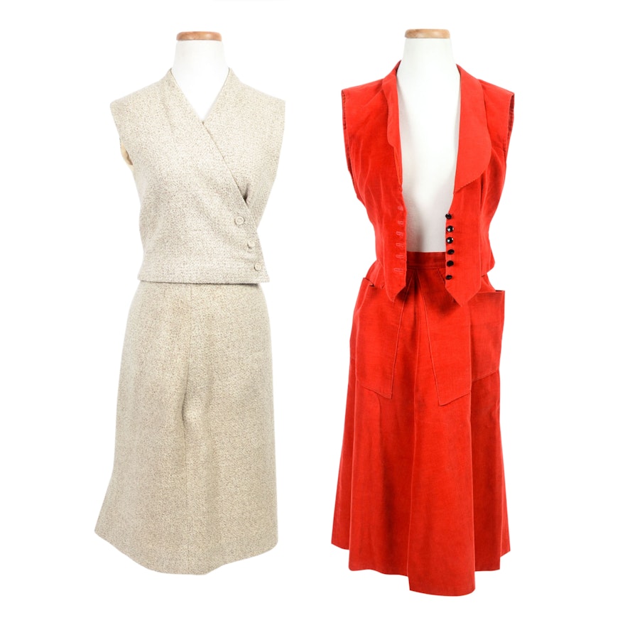 Pair of Women's Vintage Tops with Matching Skirts