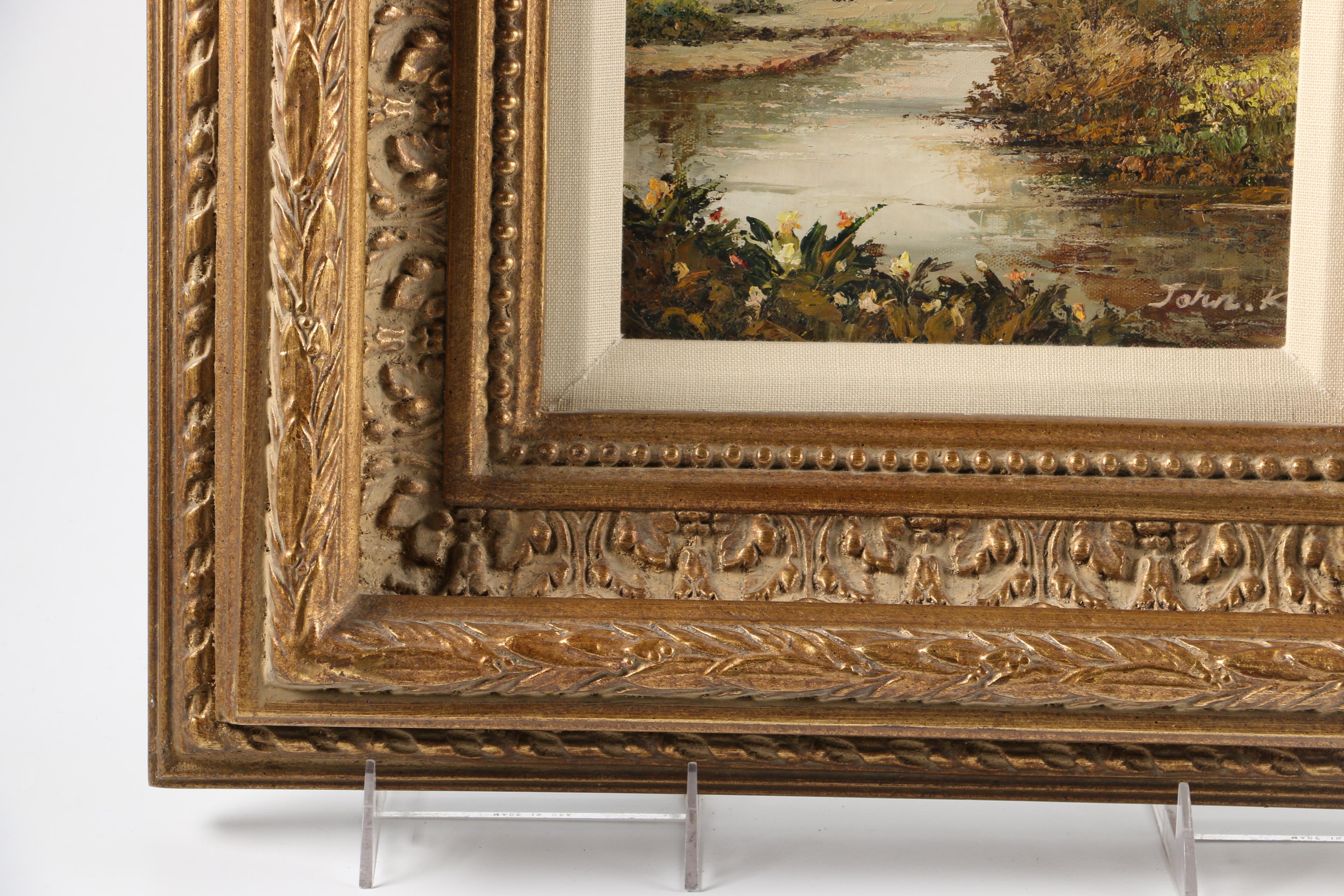 John K. Oil on Canvas River Landscape Scene