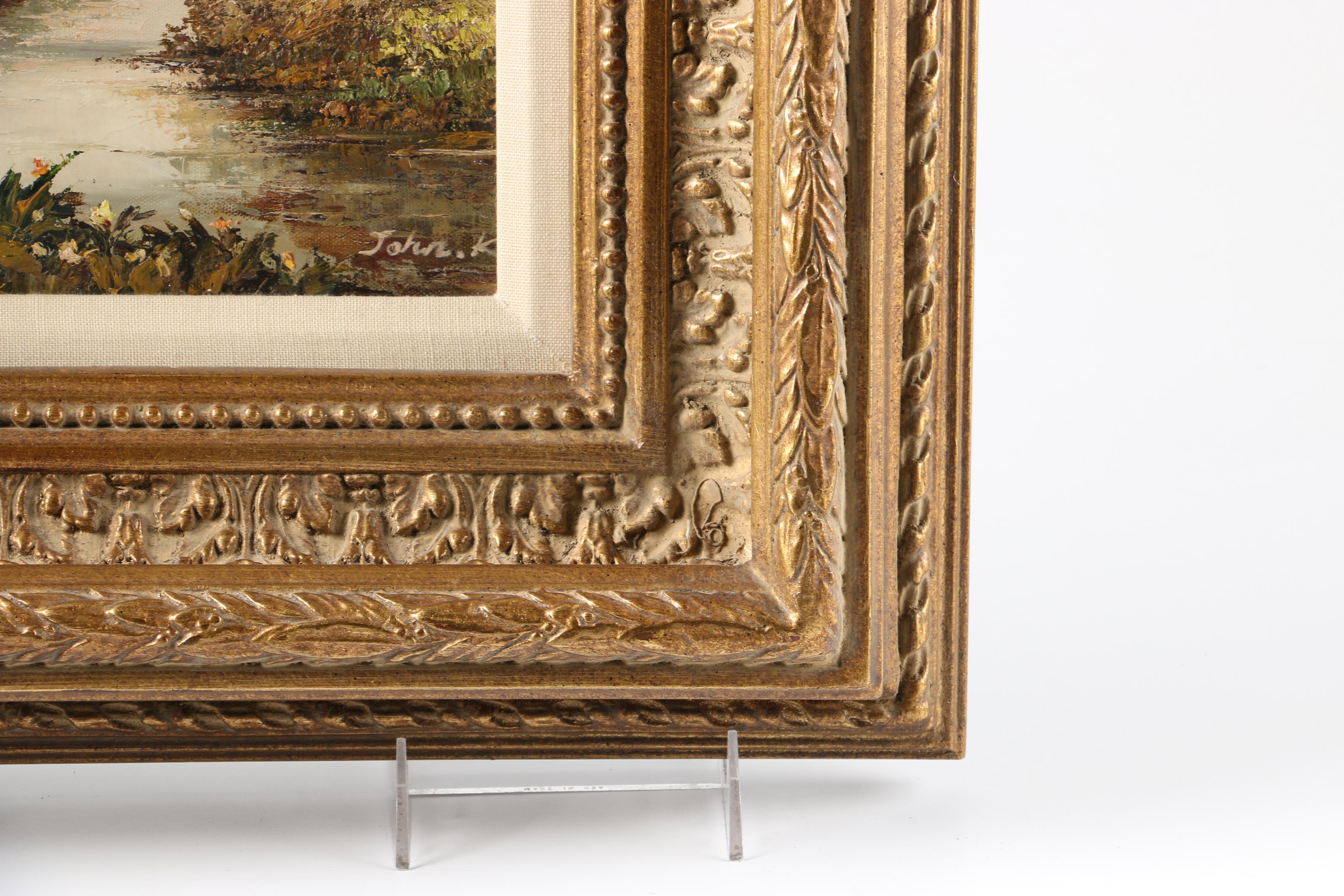 John K. Oil on Canvas River Landscape Scene