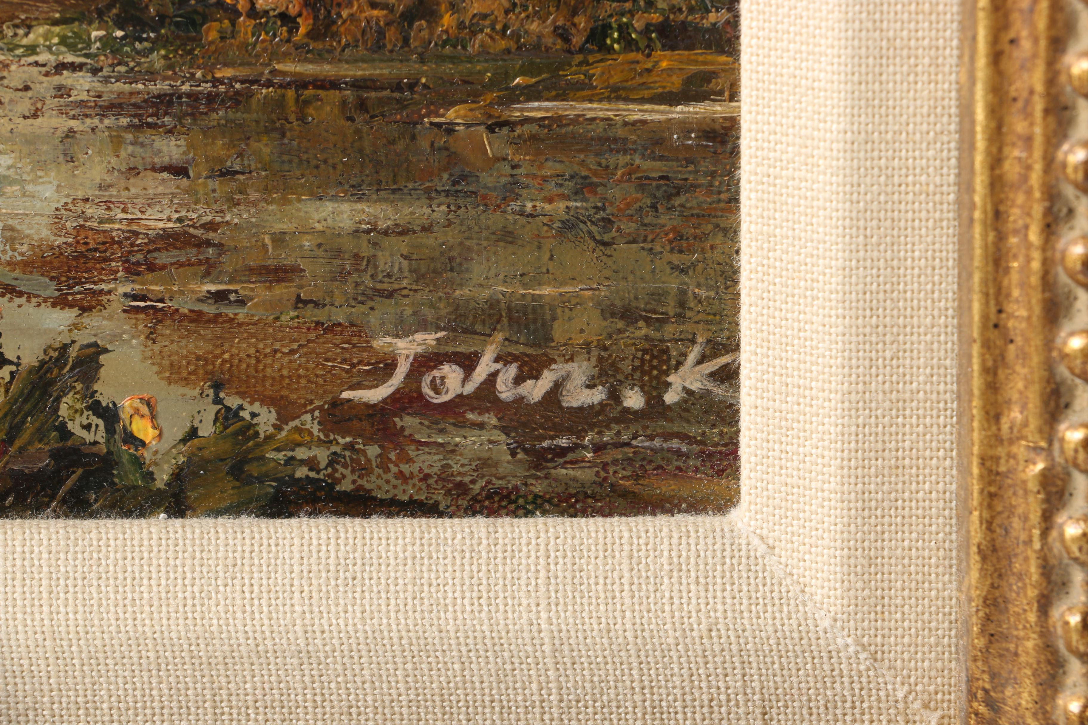John K. Oil on Canvas River Landscape Scene