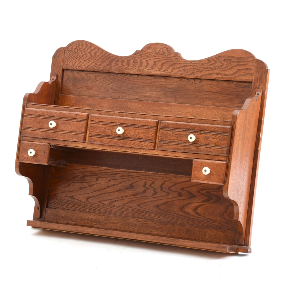 Antique Wall-Mounted Shelf with Drawers