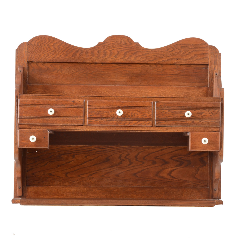 Antique Wall-Mounted Shelf with Drawers