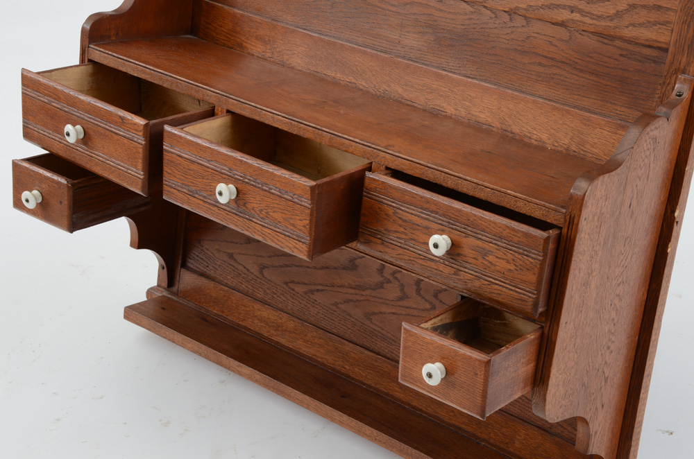 Antique Wall-Mounted Shelf with Drawers