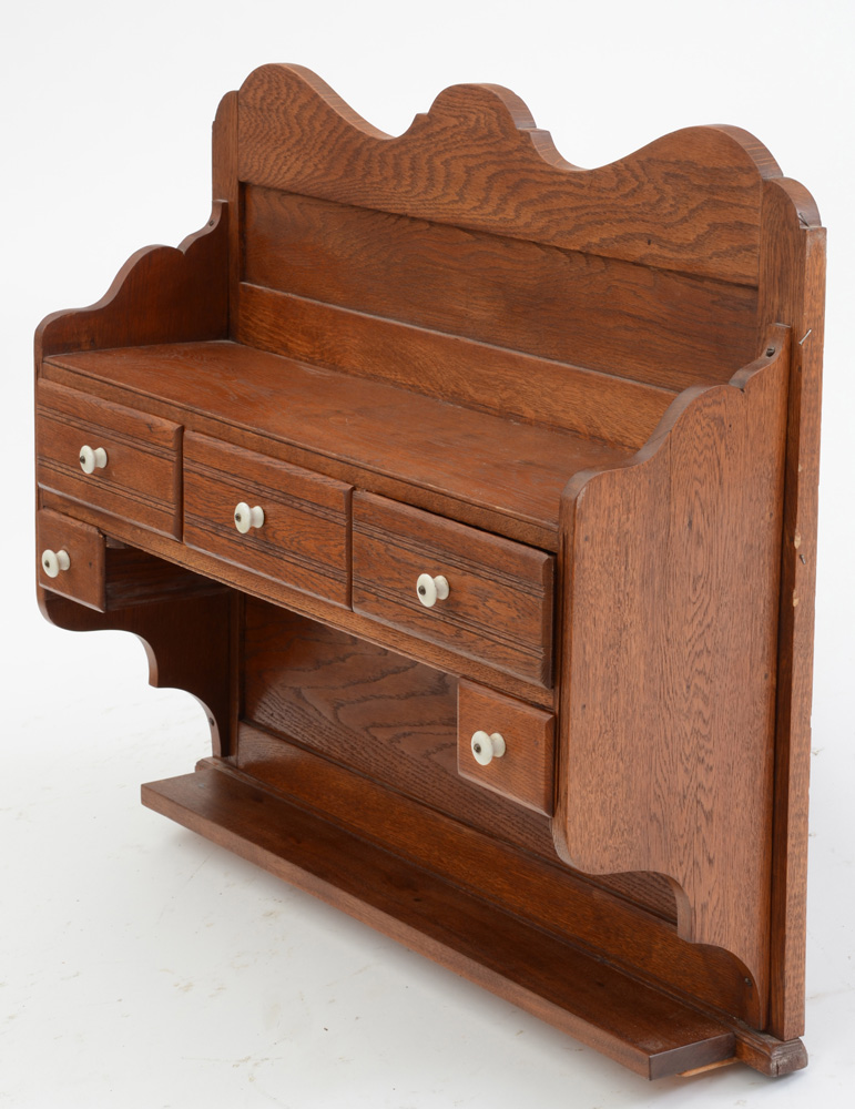 Antique Wall-Mounted Shelf with Drawers