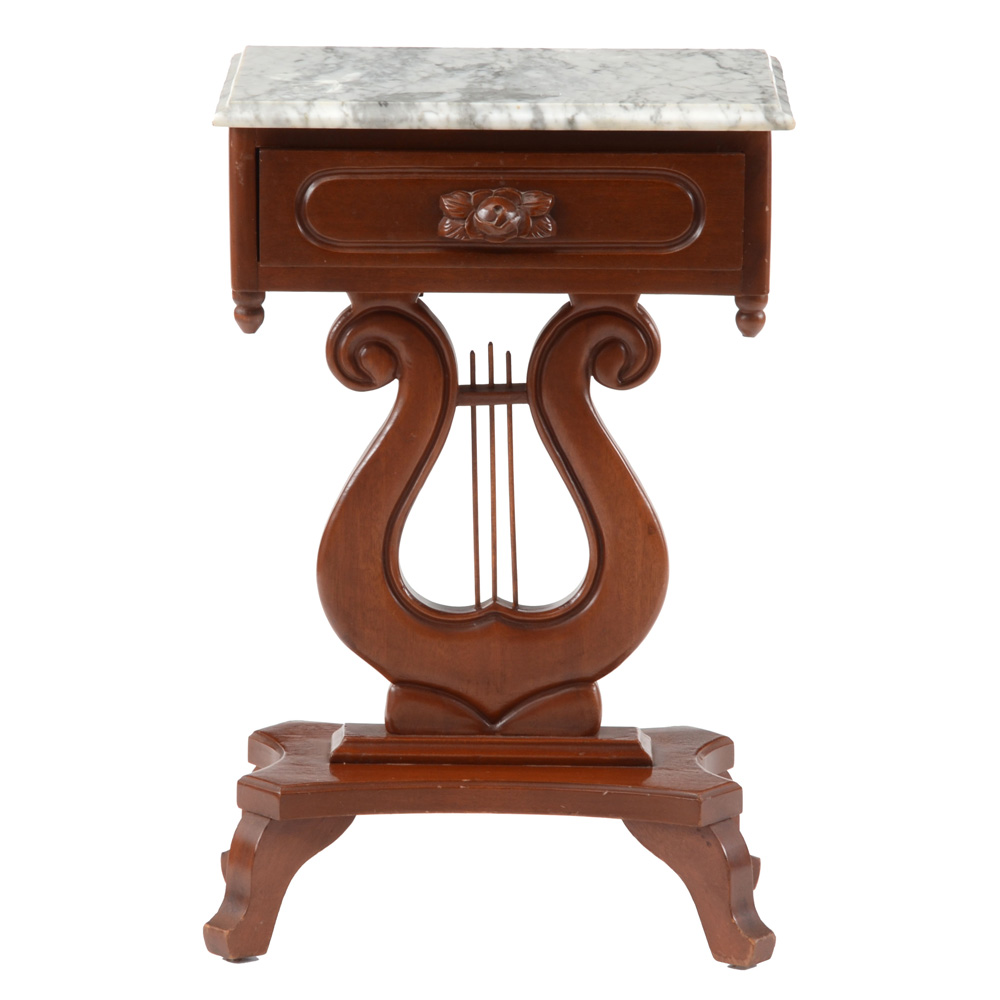 Marble Top Mahogany Accent Table