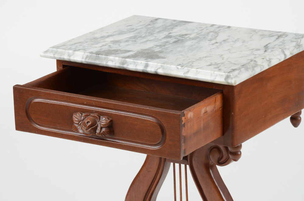 Marble Top Mahogany Accent Table