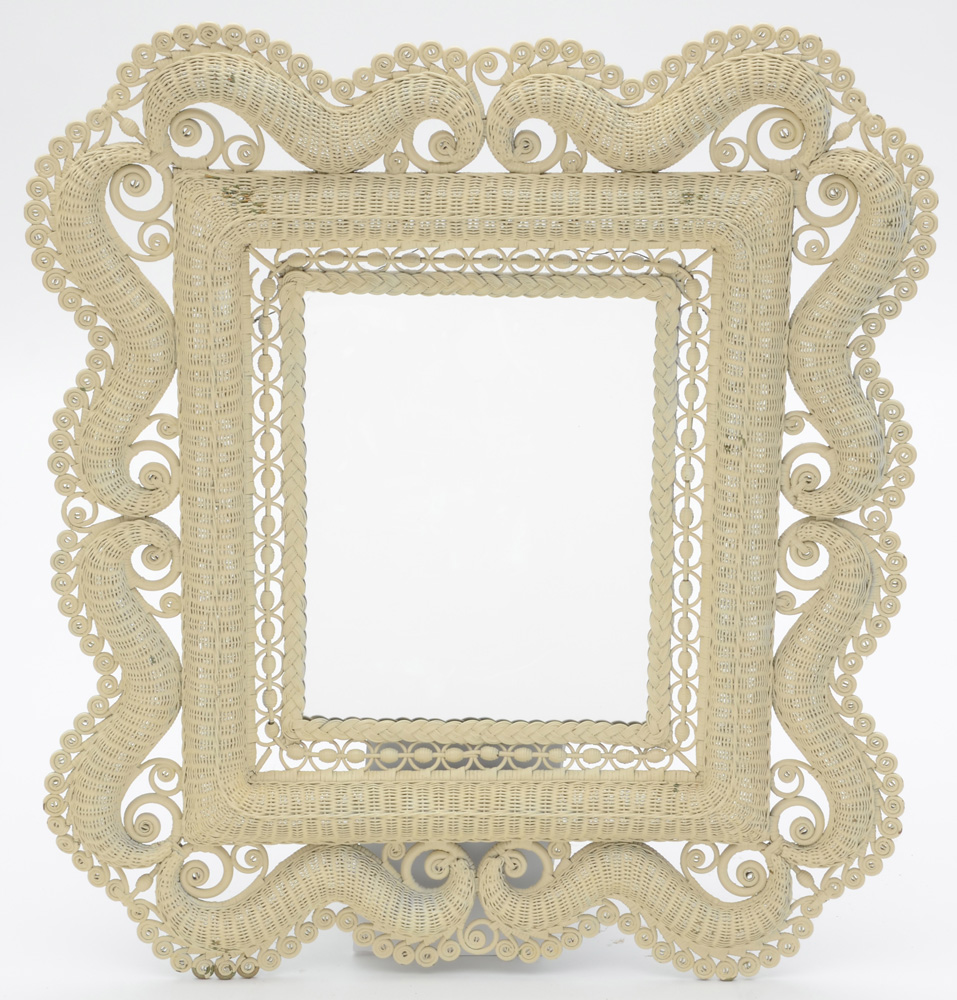 Antique Wicker Framed Wall Mirror