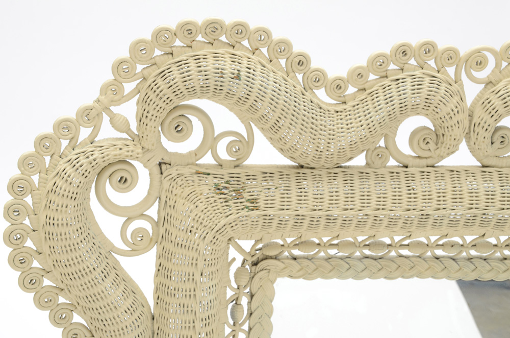 Antique Wicker Framed Wall Mirror