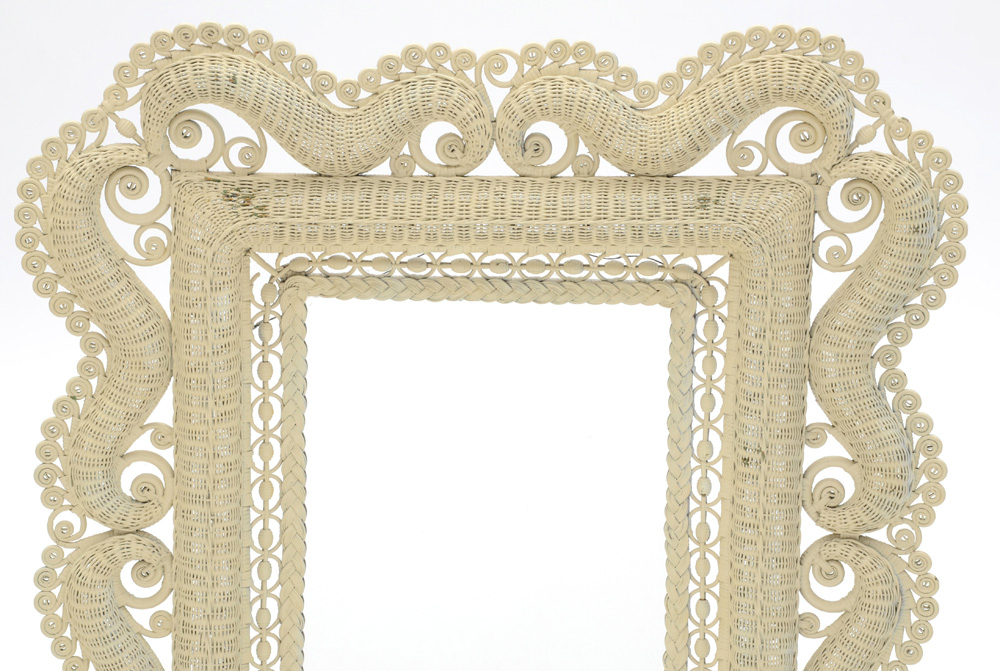 Antique Wicker Framed Wall Mirror