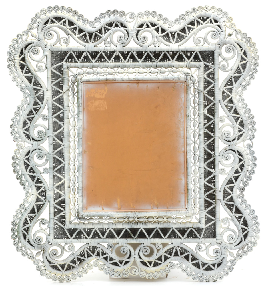 Antique Wicker Framed Wall Mirror